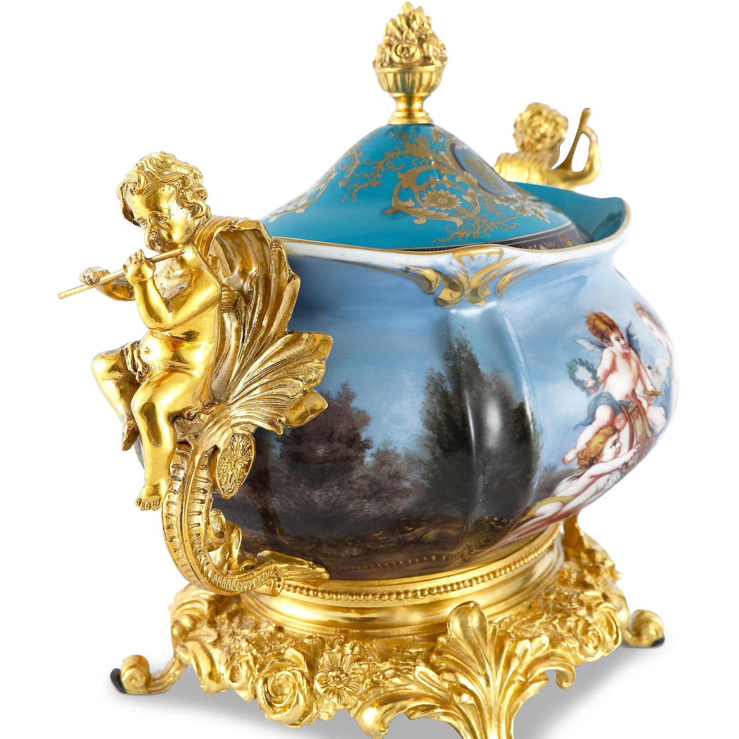 DECOELEVEN ™ Bronze and Porcelain Jar with Cherub Handles