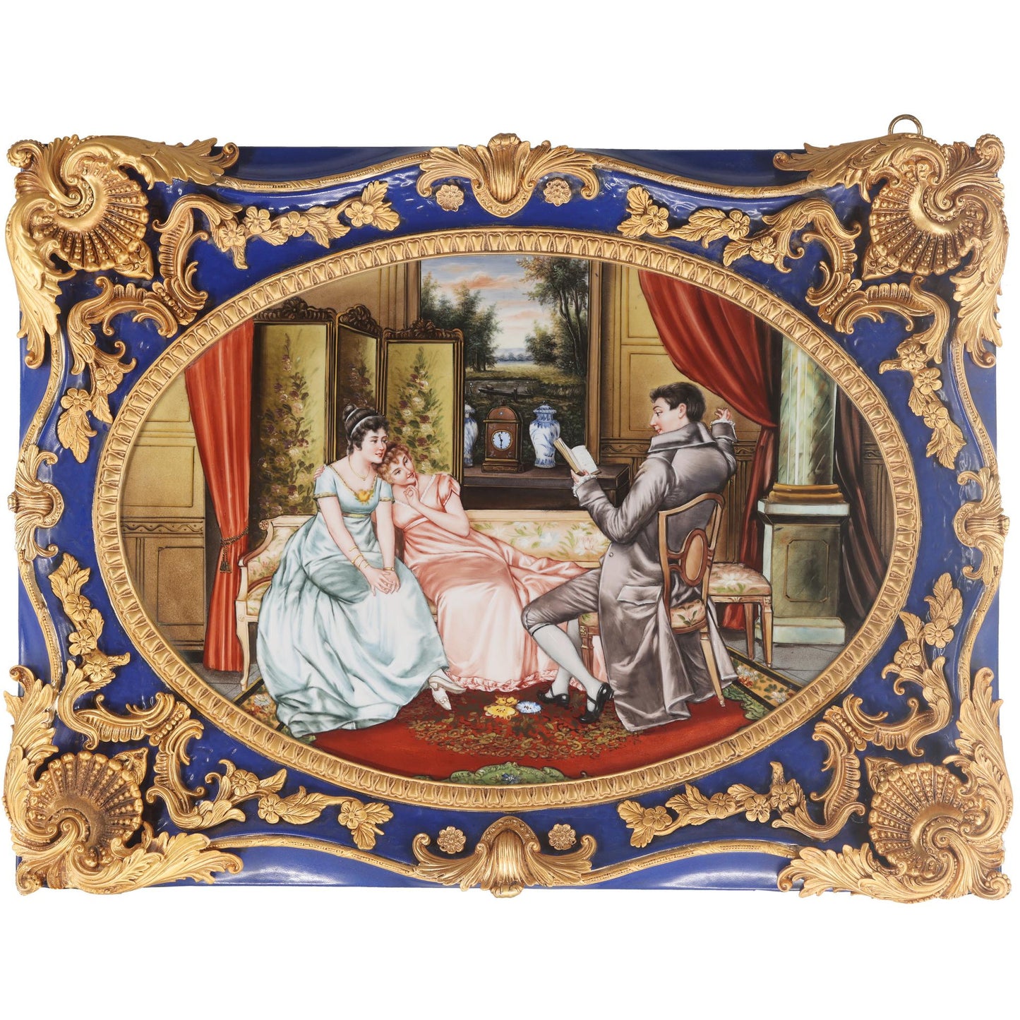 The Courtship Porcelain Painting In Bronze Frame