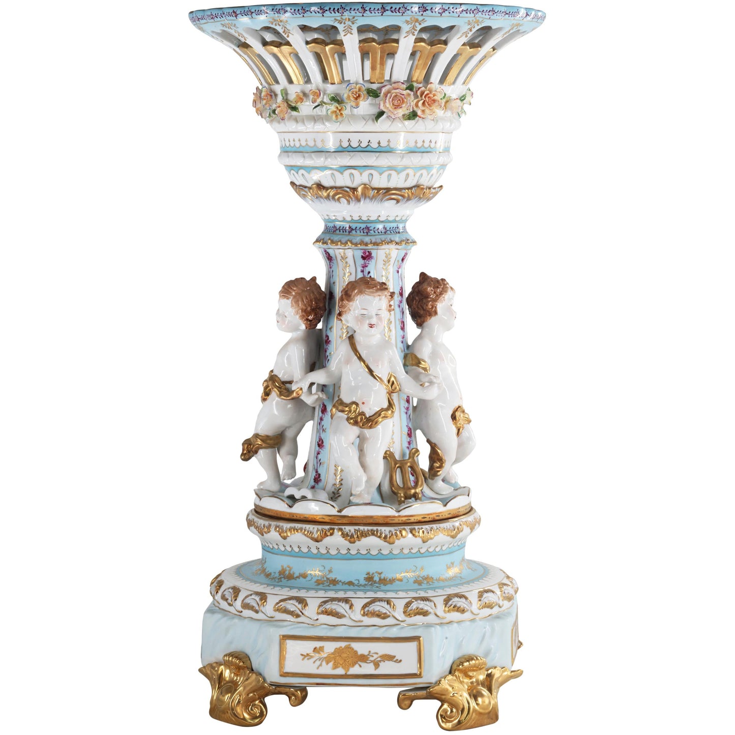 Hand-painted Rococo Style Porcelain Bowl With Cherubs
