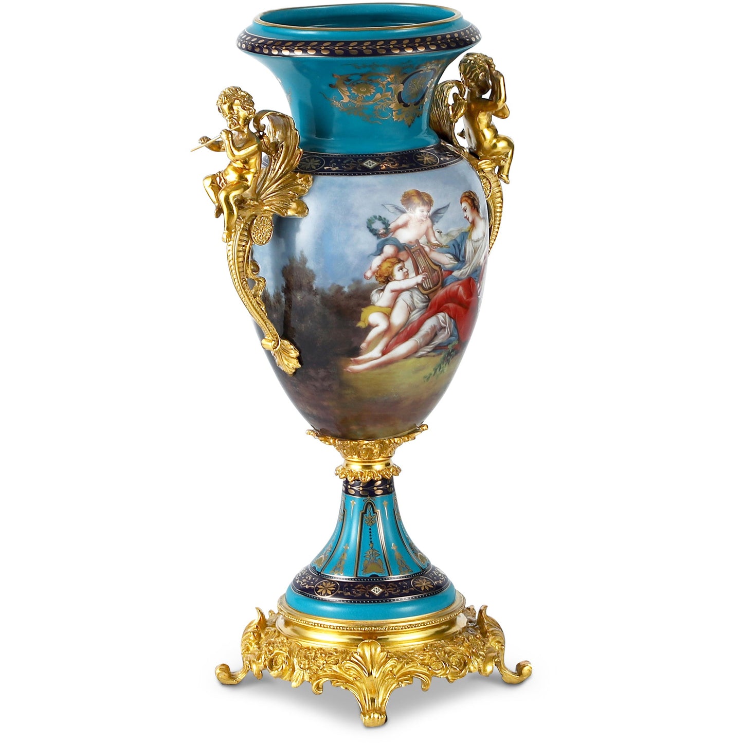 Florero de Bronce y Porcelana con Asas de Querubín DECOELEVEN™