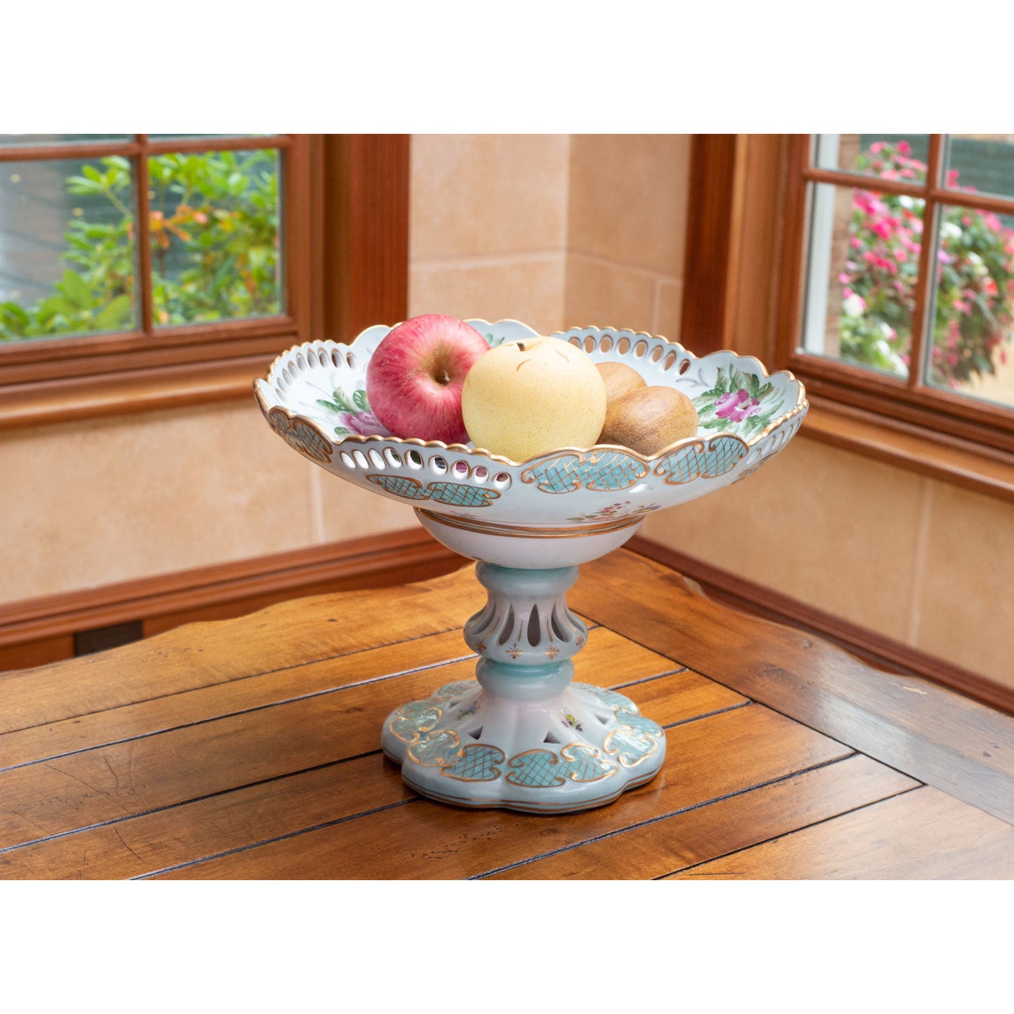 Hand-Painted Elevated Floral Serving Bowl