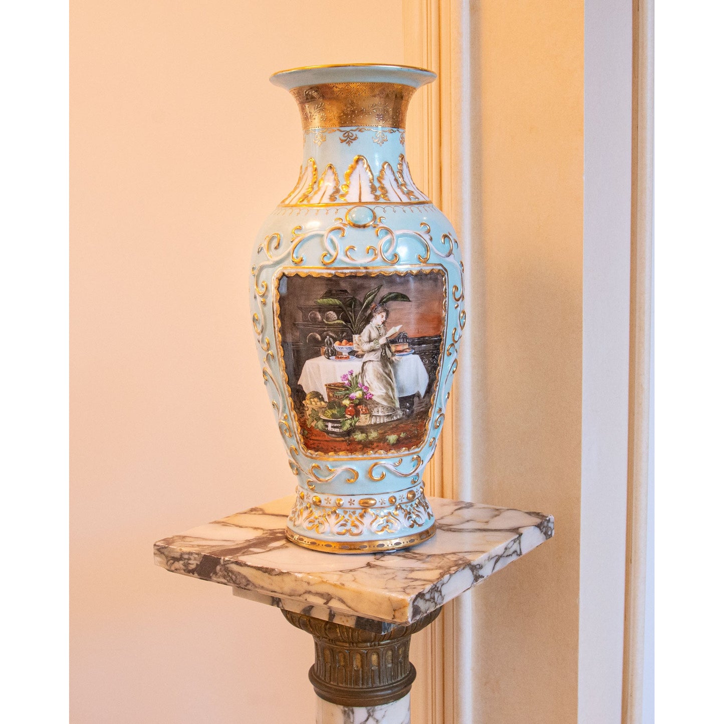 Jarrón de porcelana verde azulado