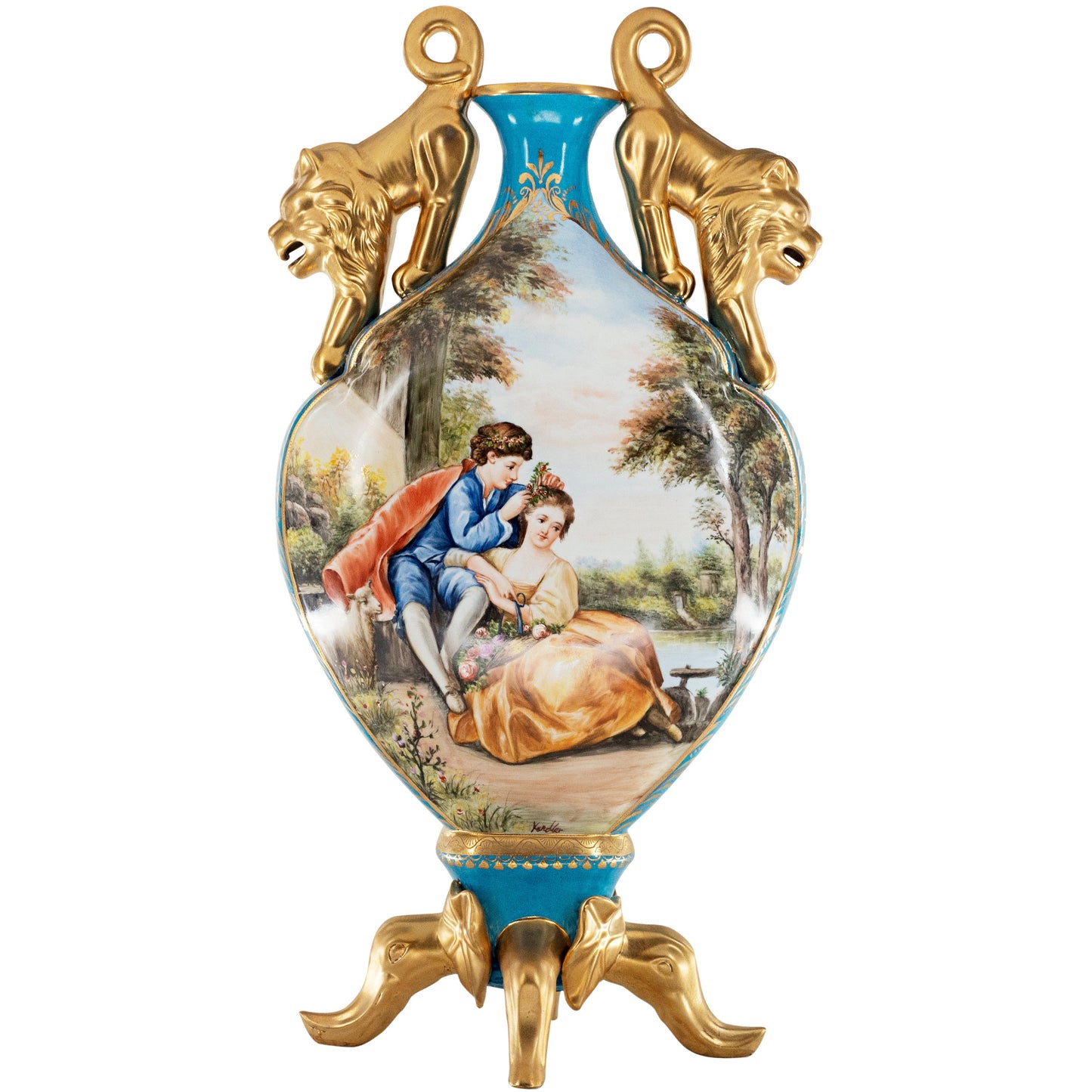 Jarrón Plano Porcelana Asa León