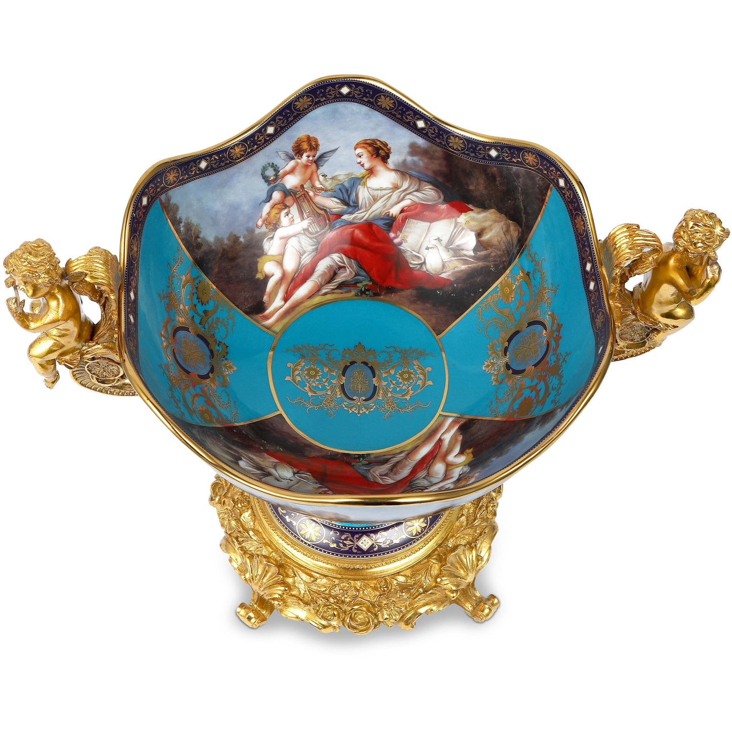DECOELEVEN ™ Cherub Porcelain and Bronze Fruit Bowl