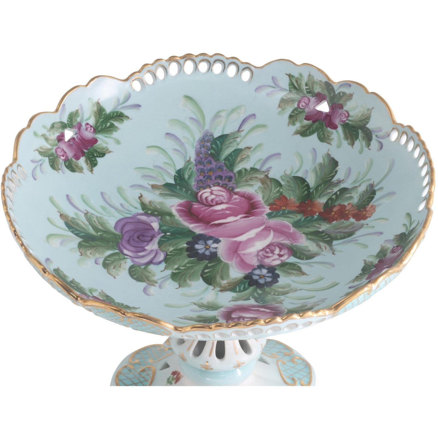 Hand-Painted Elevated Floral Serving Bowl