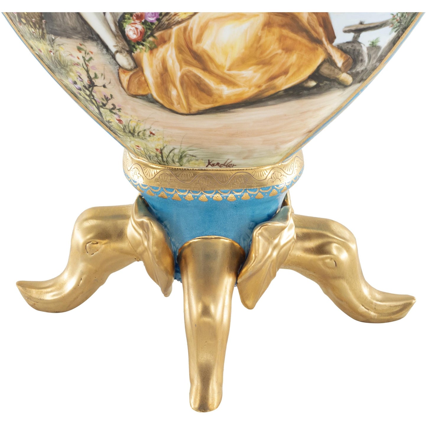 Jarrón Plano Porcelana Asa León