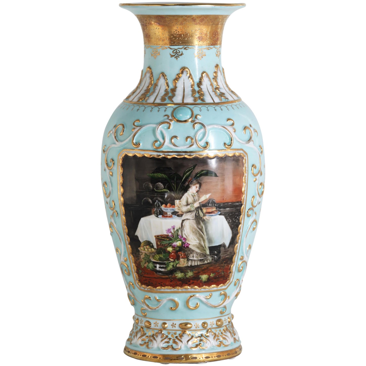 Jarrón de porcelana verde azulado