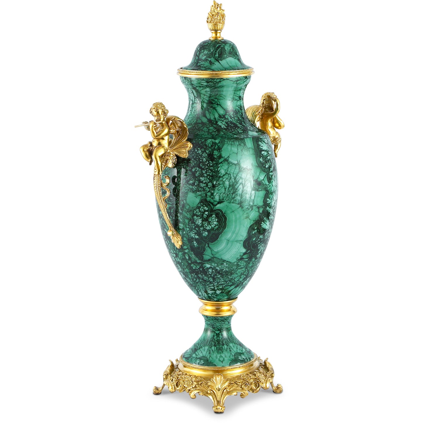 DECOELEVEN ™ Evergreen Louis XV Style Cherub Jar in Classic Green