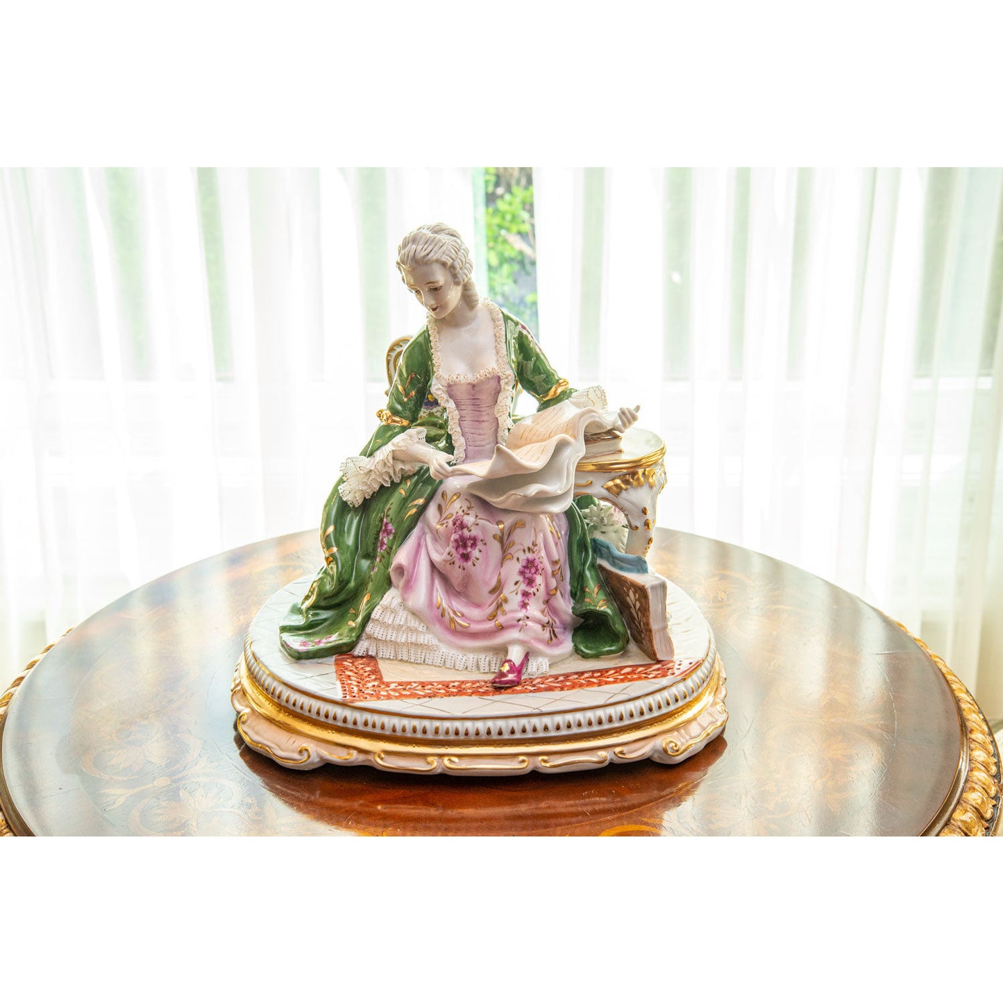 Net Lace Porcelain Reading Lady Figurine