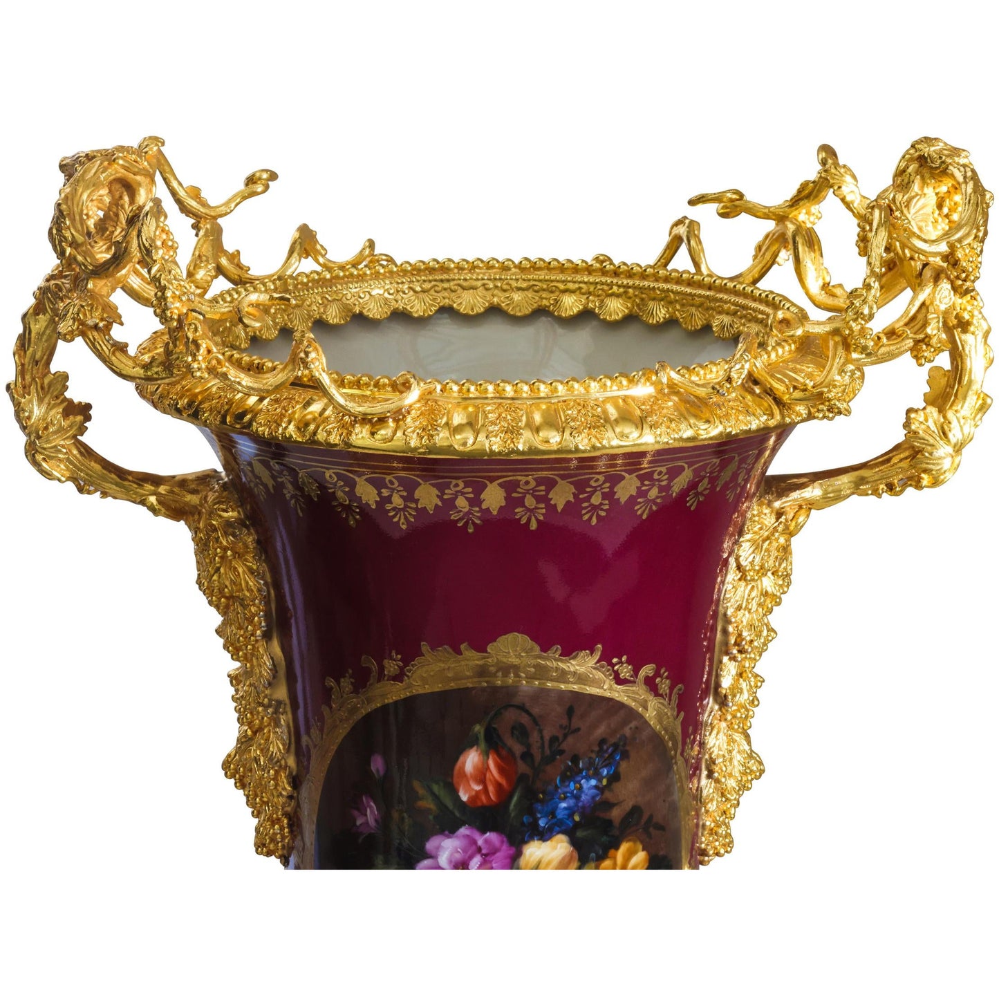 Tall Hand-painted Vase With Bronze Vines