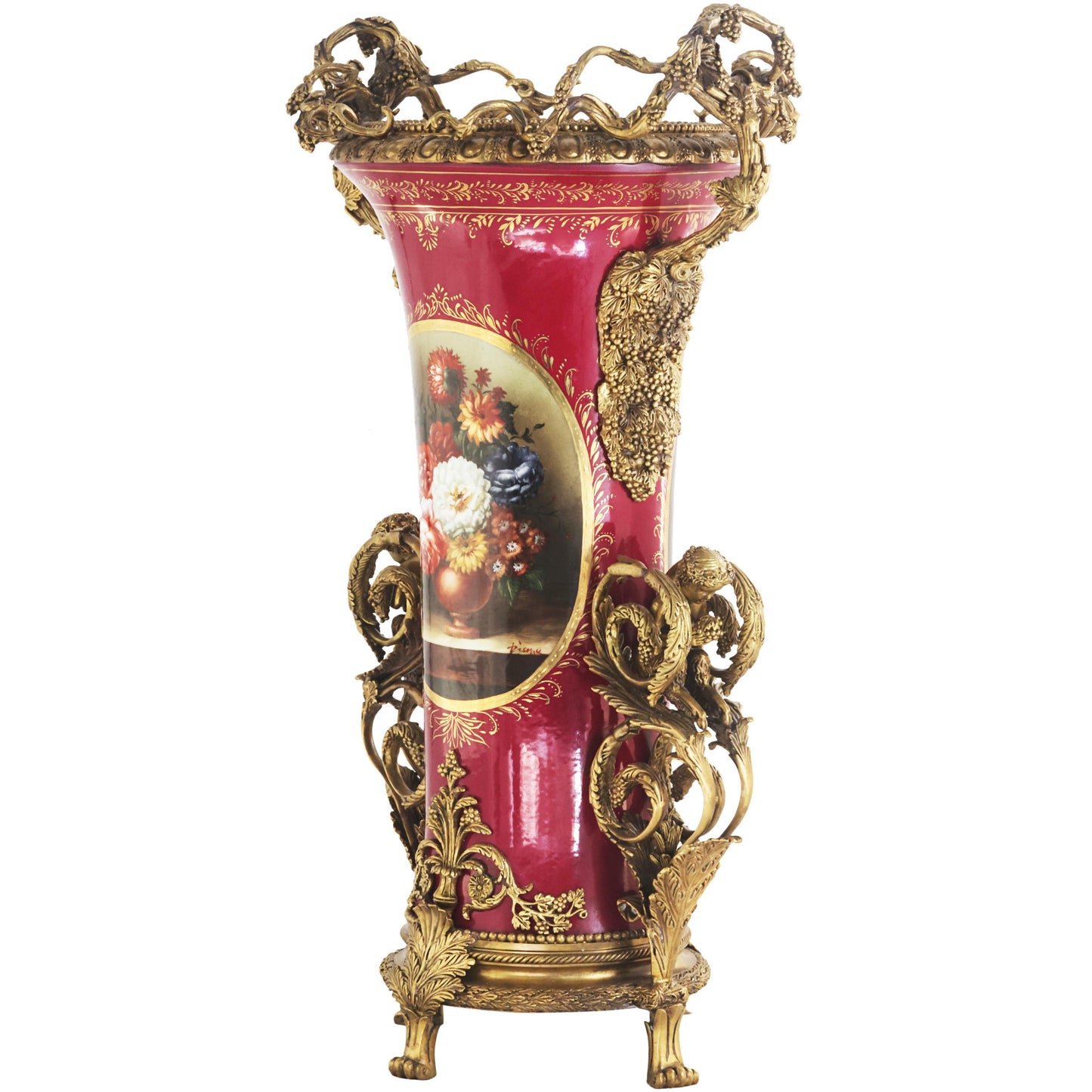 Tall Hand-painted Vase With Bronze Vines