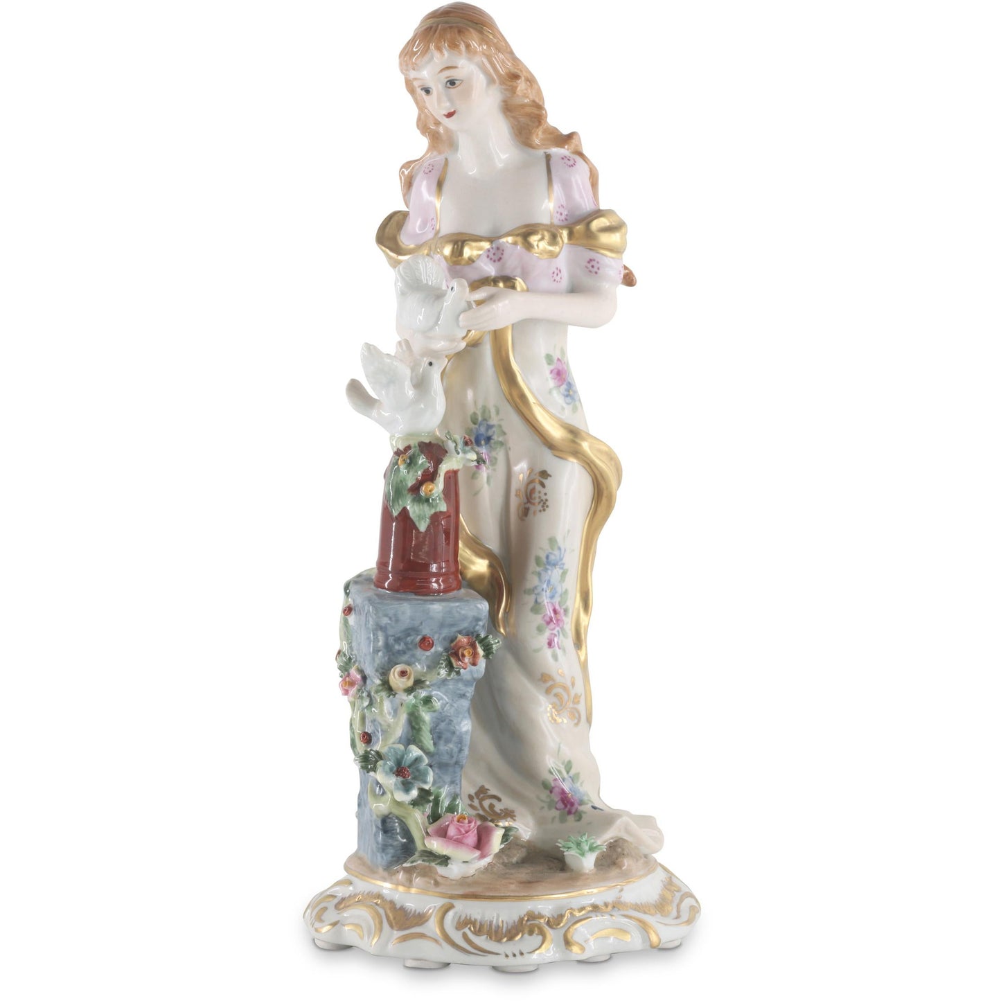 Figura Porcelana Mujer con Palomas