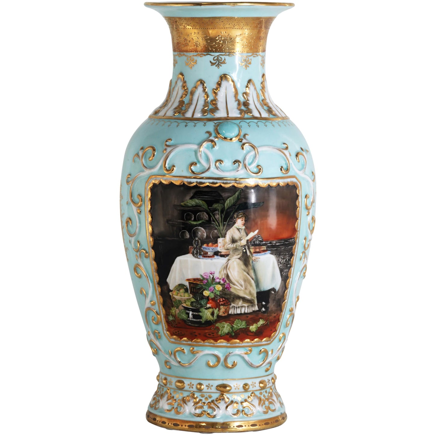 Jarrón de porcelana verde azulado