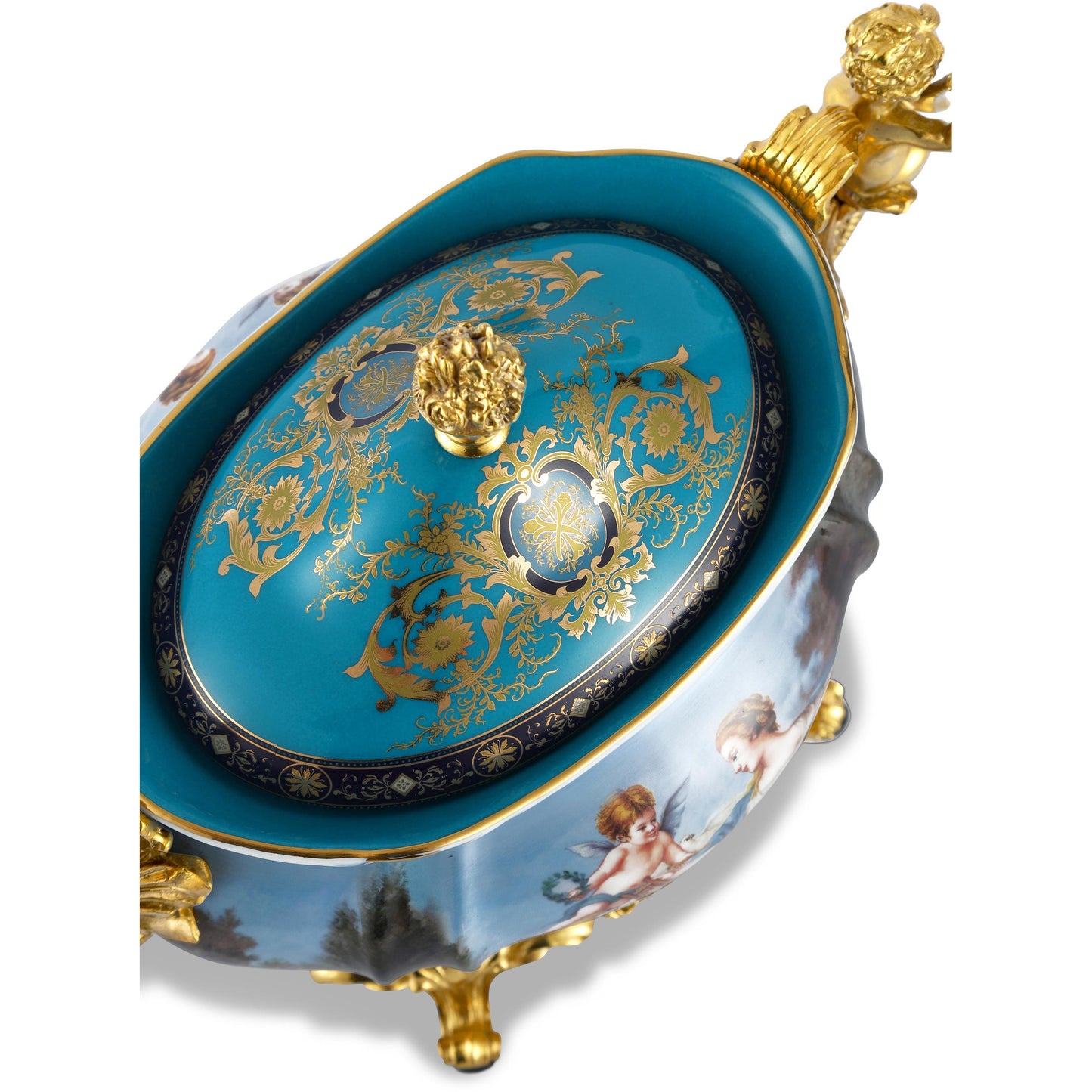 DECOELEVEN ™ Bronze and Porcelain Jar with Cherub Handles
