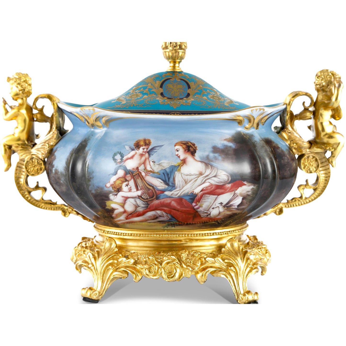 DECOELEVEN ™ Bronze and Porcelain Jar with Cherub Handles