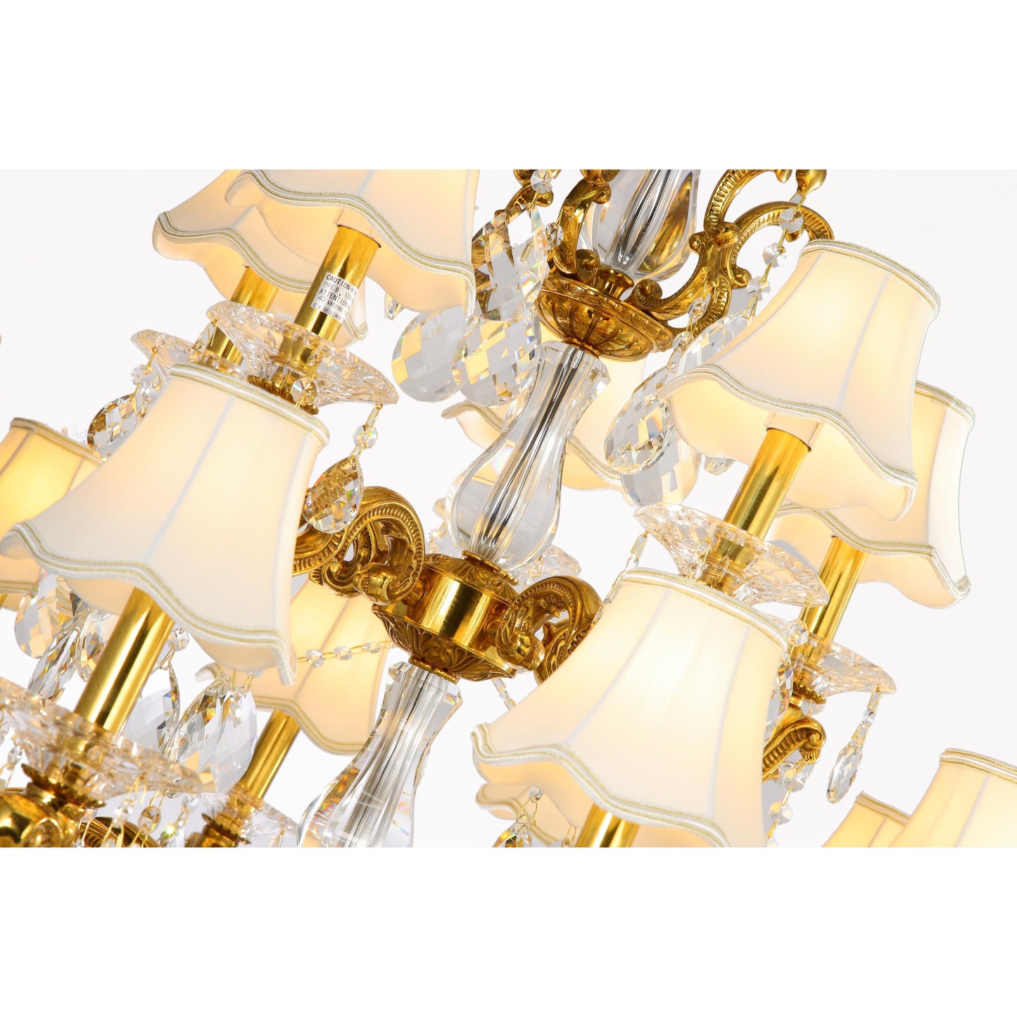 Three Tier Brass and Crystal Chandelier