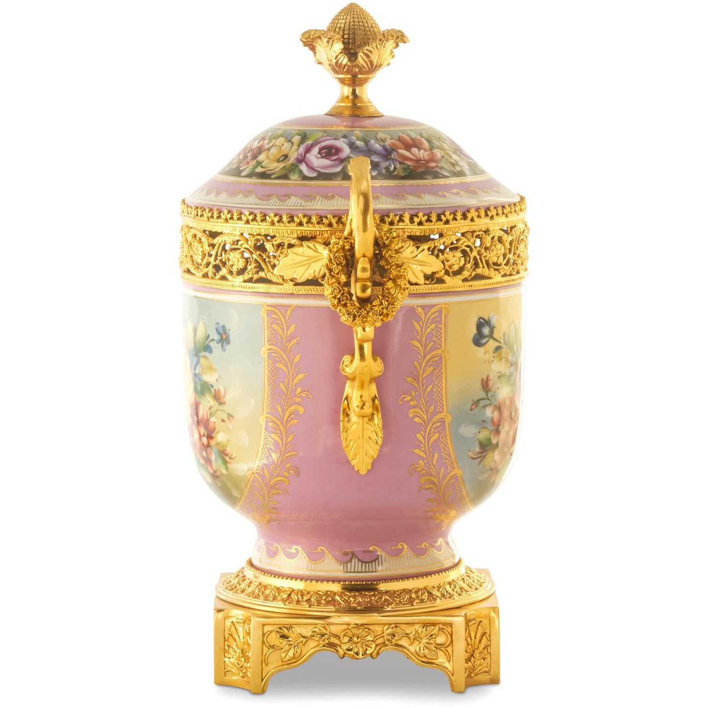 Tarro De Porcelana Y Bronce Asa Anilla