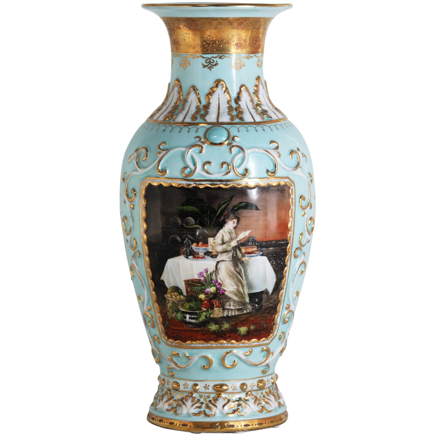 Jarrón de porcelana verde azulado