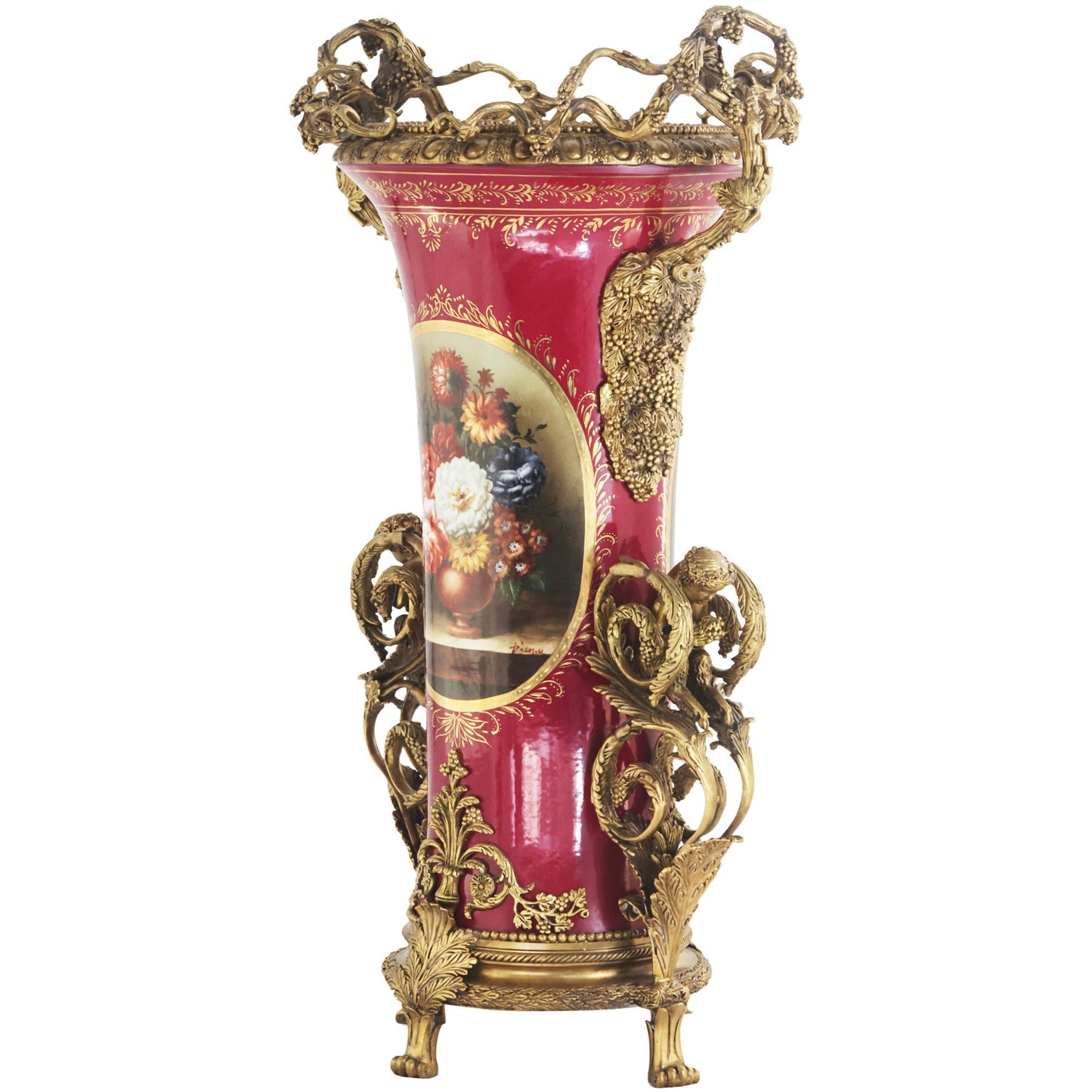Tall Hand-painted Vase With Bronze Vines