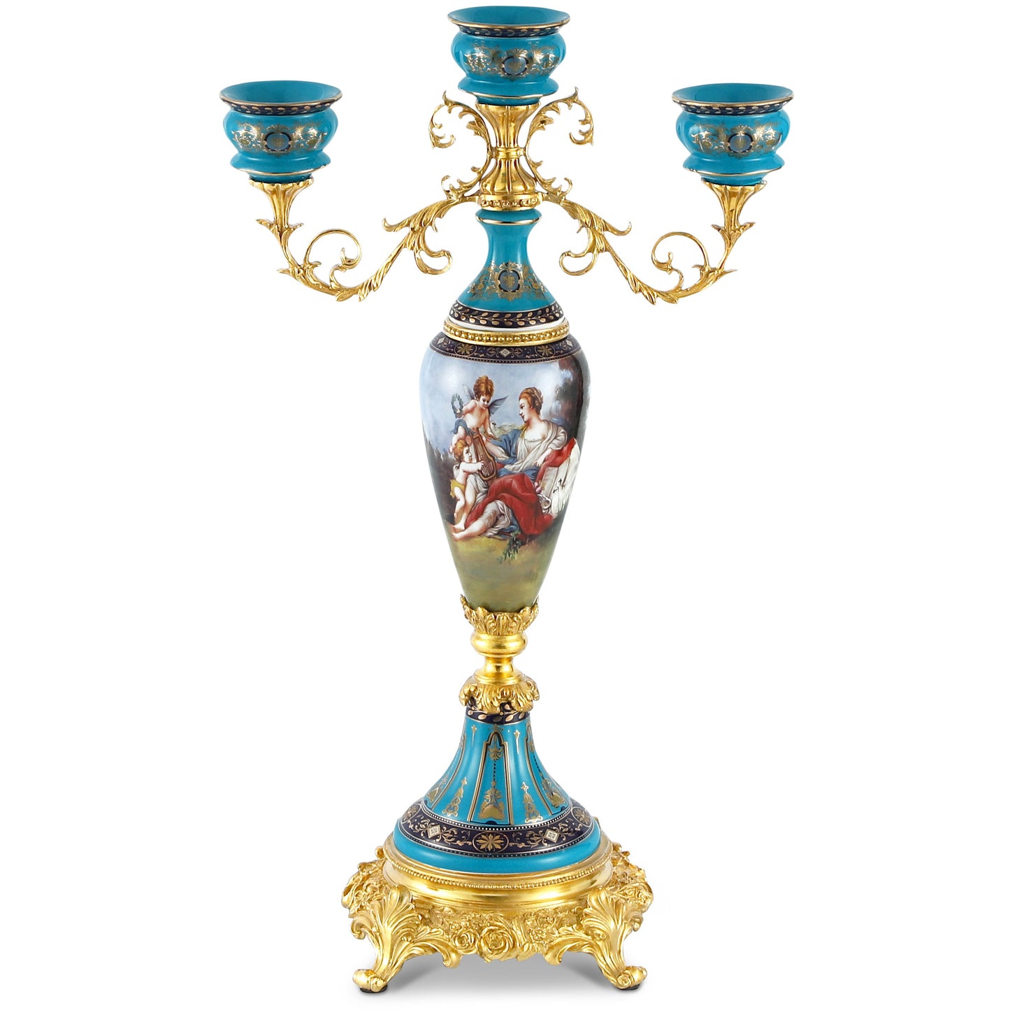 DECOELEVEN ™ Porcelain and Bronze Three Cup Candle Holder