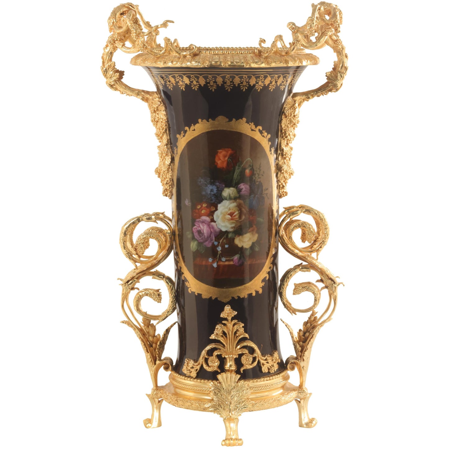 Tall Hand-painted Vase With Bronze Vines
