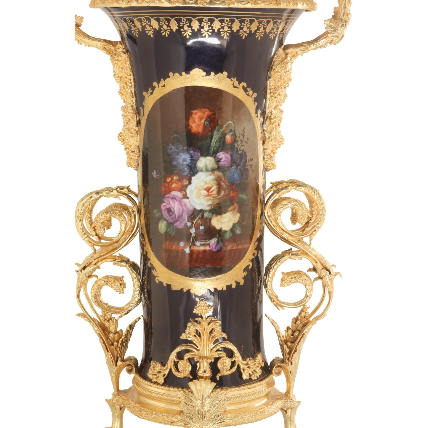 Tall Hand-painted Vase With Bronze Vines
