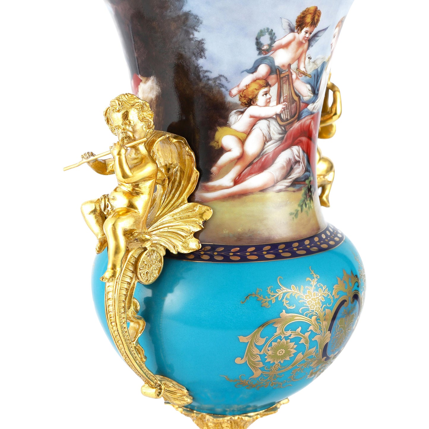 DECOELEVEN ™ Bronze and Porcelain Vase with Cherub Handles