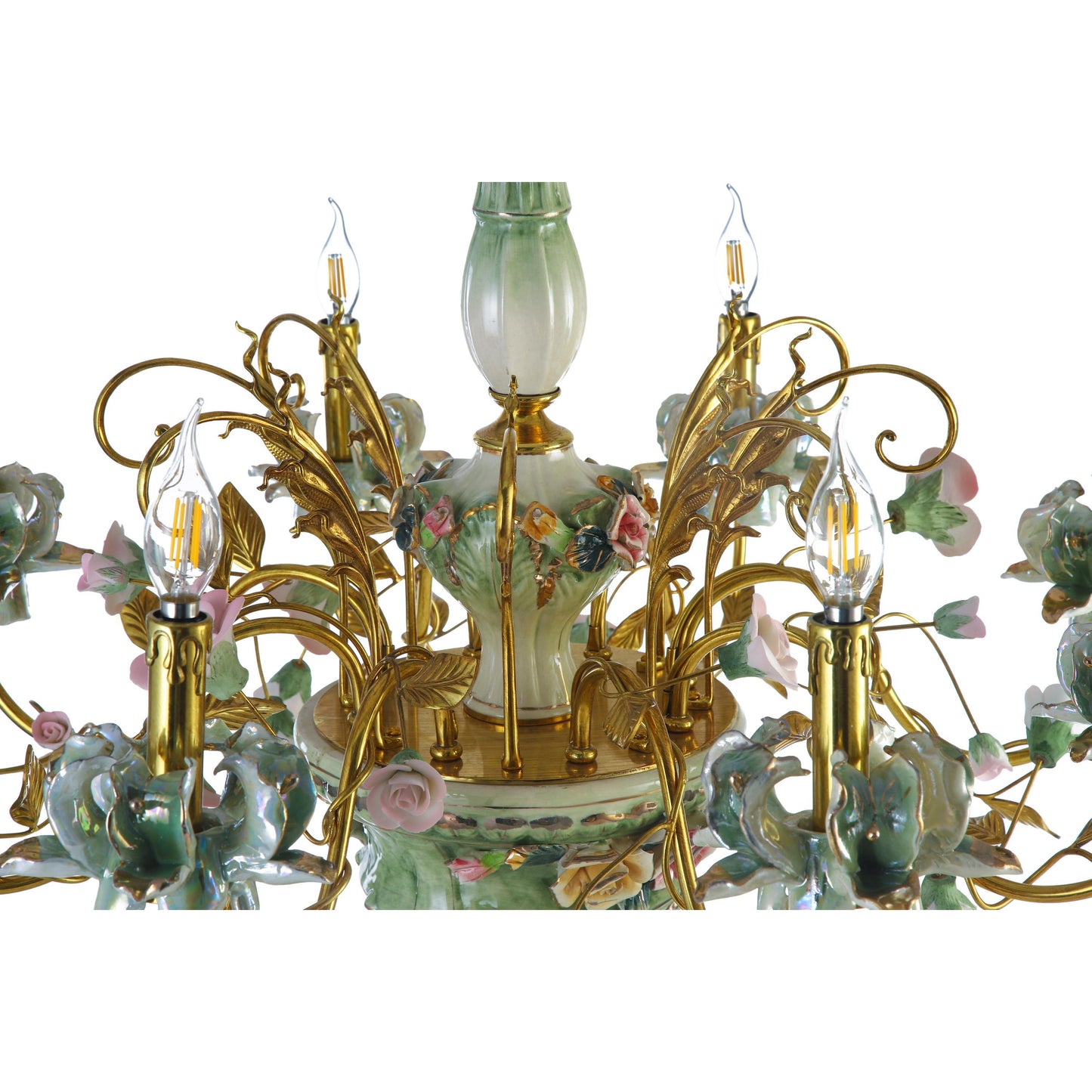 Porcelain and Brass Floral Chandelier
