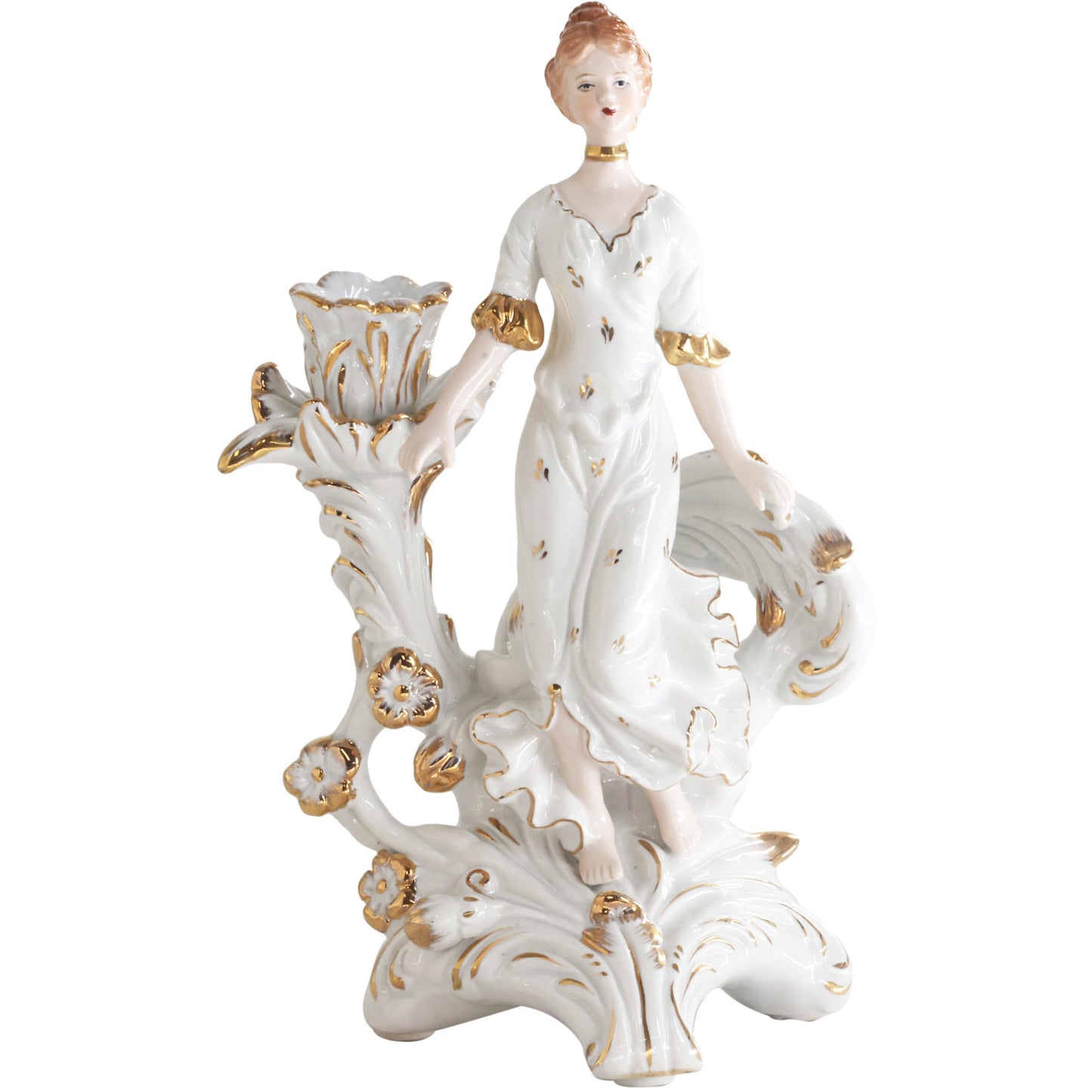 Pair of White Hand-painted Porcelain Candlestick Holders