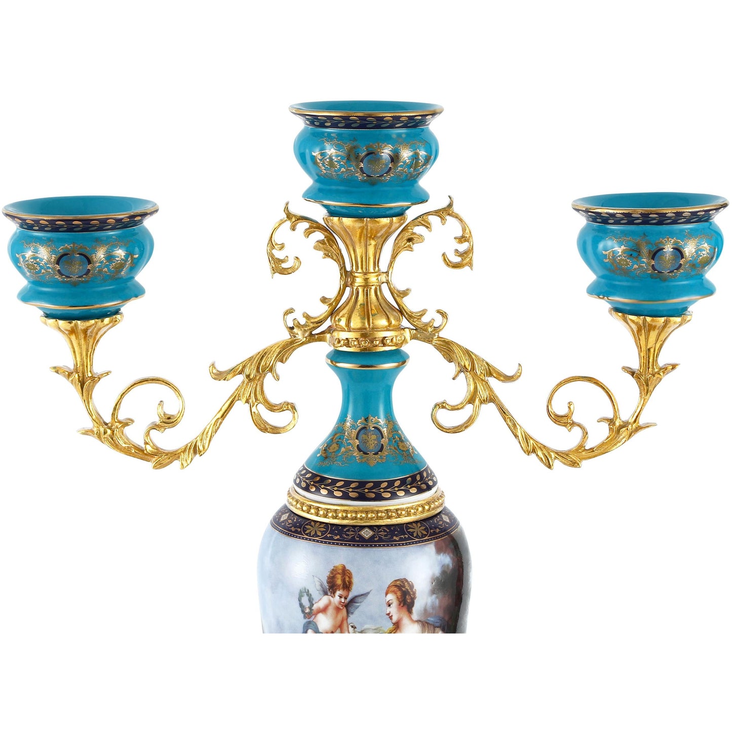 DECOELEVEN ™ Porcelain and Bronze Three Cup Candle Holder