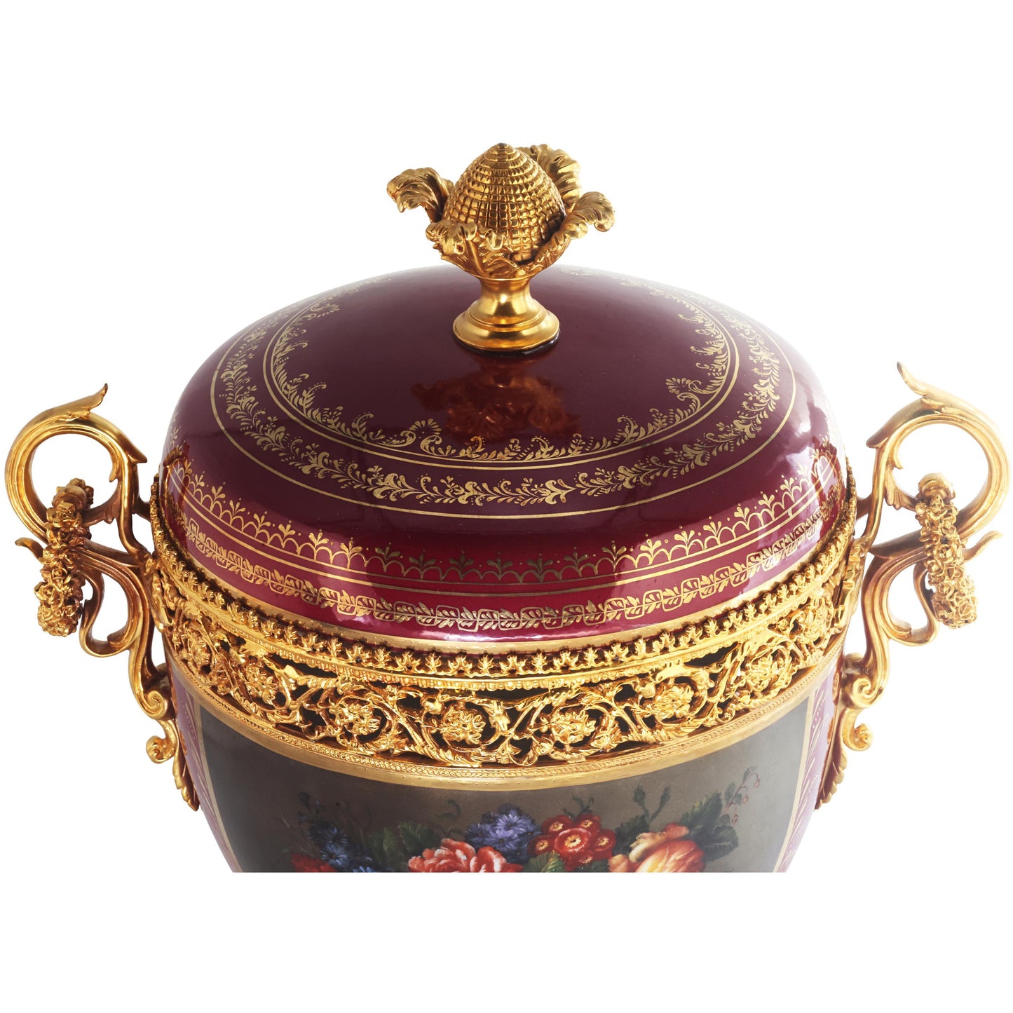 Tarro De Porcelana Y Bronce Asa Anilla