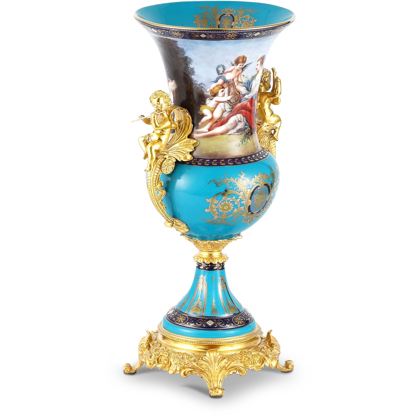 DECOELEVEN ™ Bronze and Porcelain Vase with Cherub Handles
