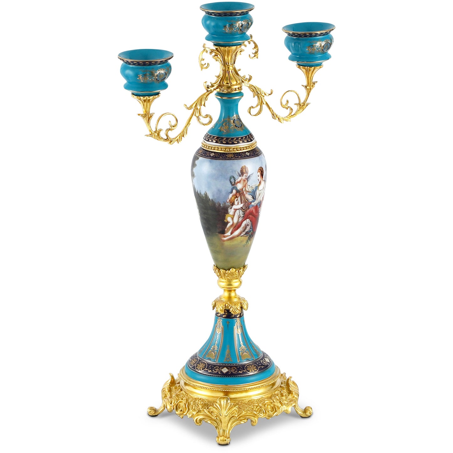 DECOELEVEN ™ Porcelain and Bronze Three Cup Candle Holder