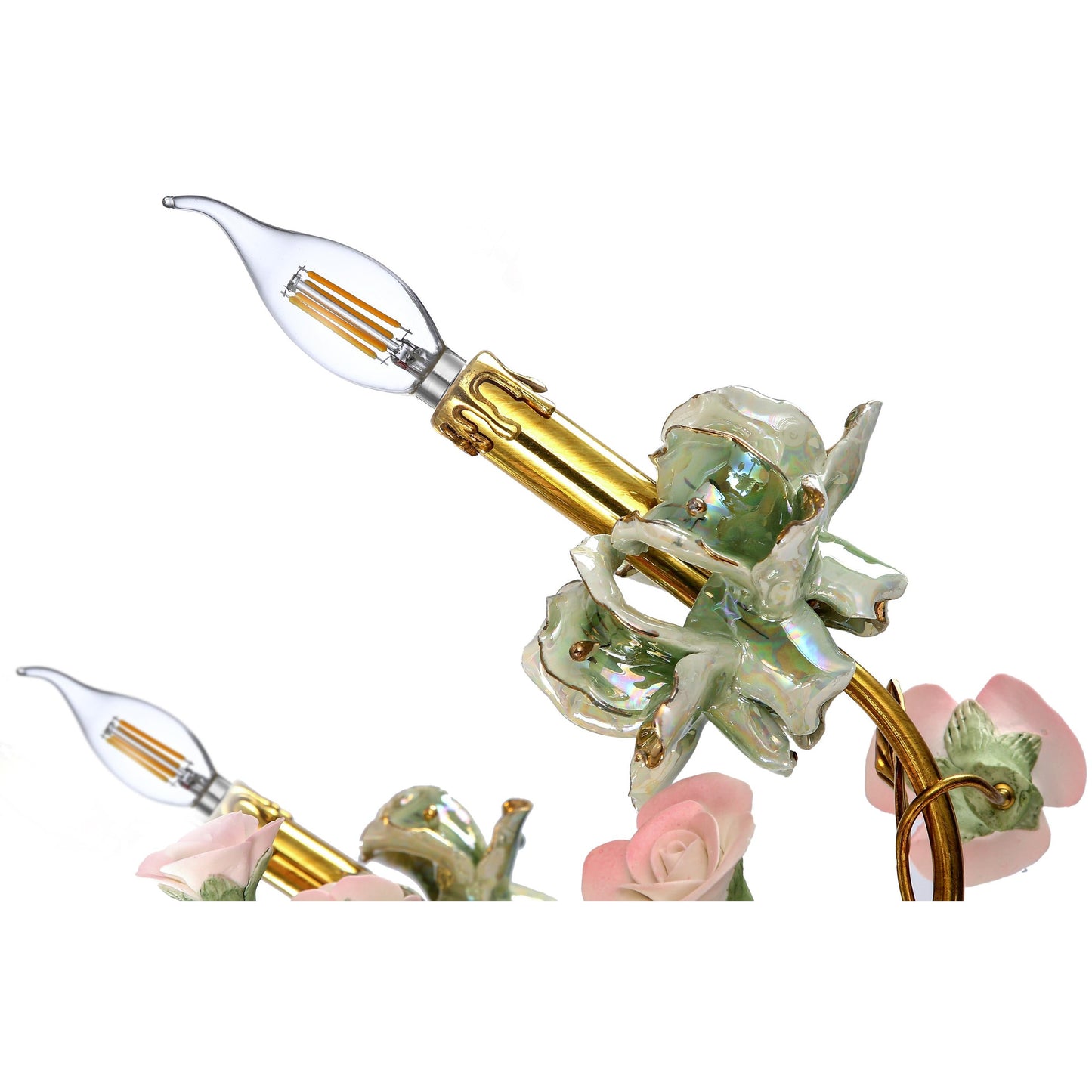 Porcelain and Brass Floral Chandelier