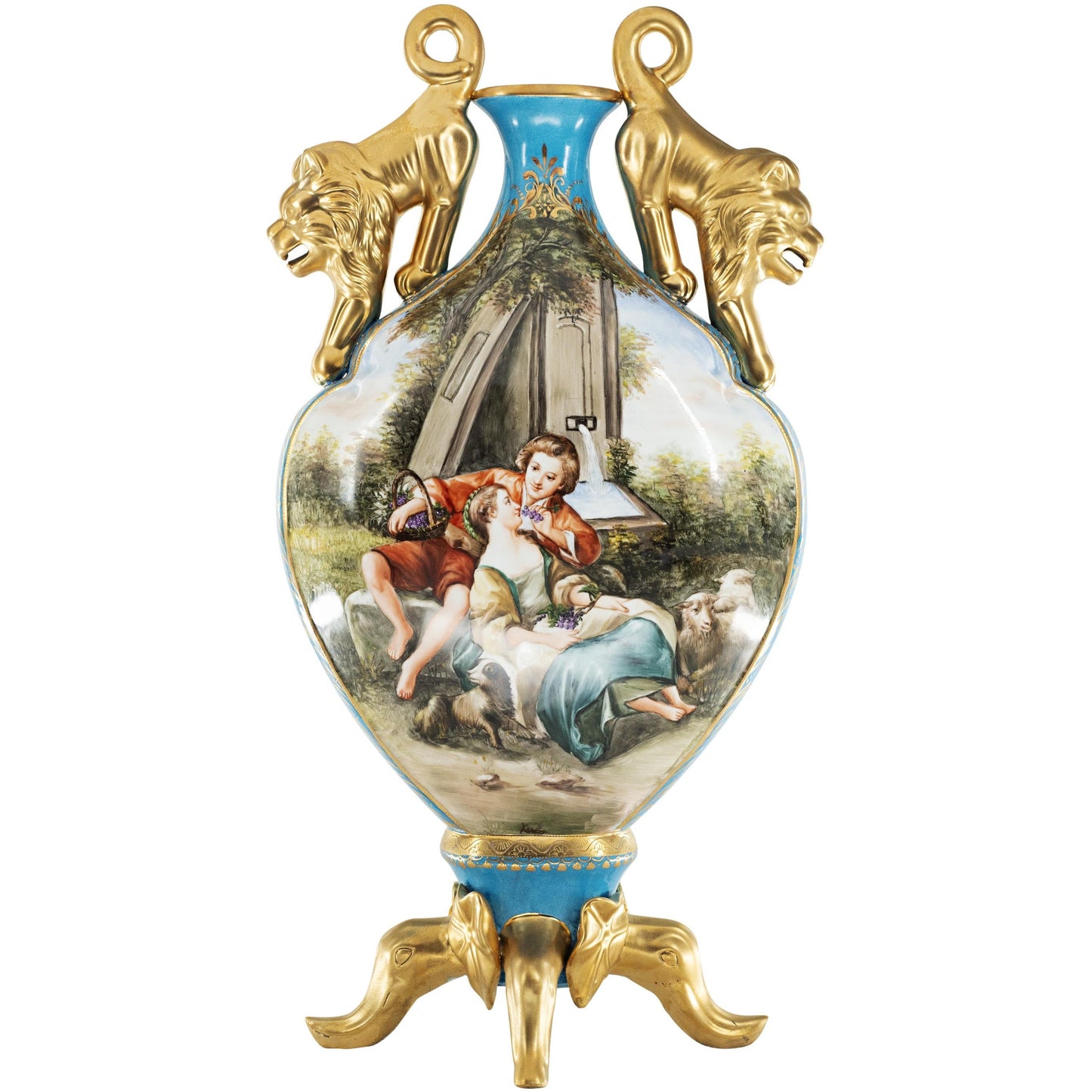 Jarrón Plano Porcelana Asa León