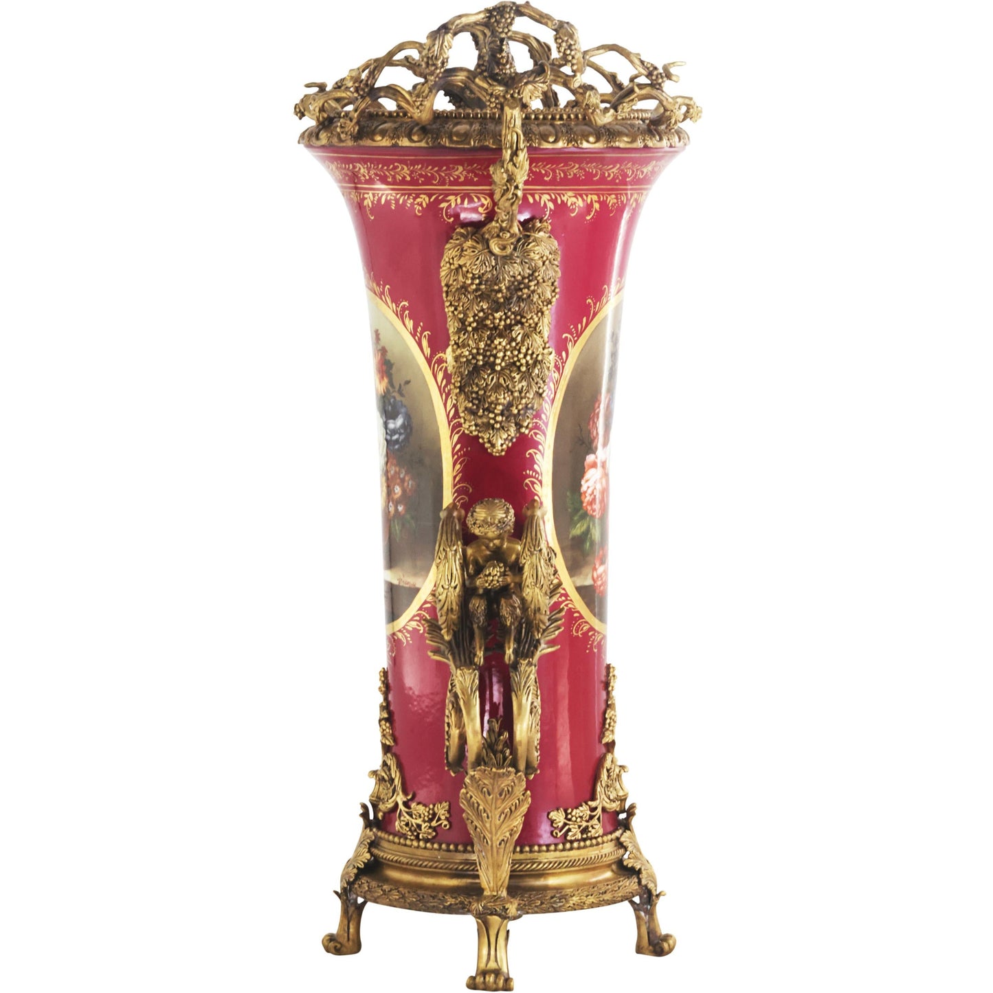 Tall Hand-painted Vase With Bronze Vines