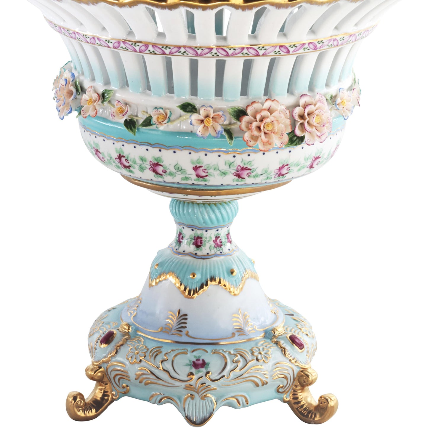 Hand-painted Medium Teal Floral Decorative Bowl