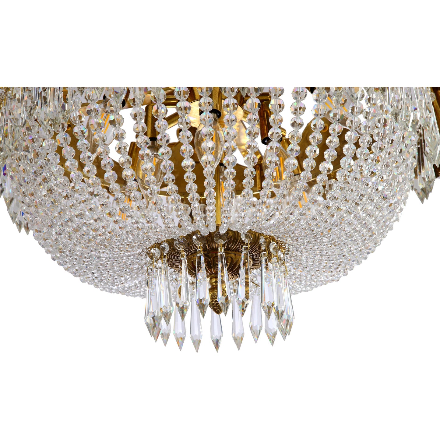 French Empire Style Basket Chandelier With Green Accents