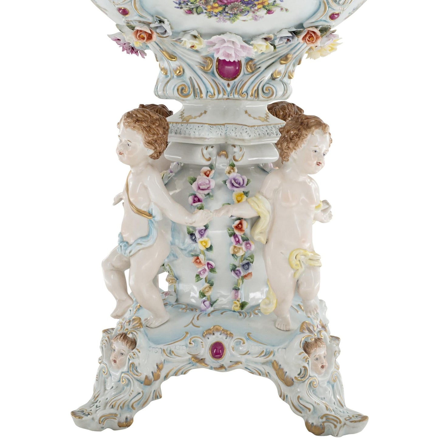 Hand-painted Teal Porcelain Cherub Bowl