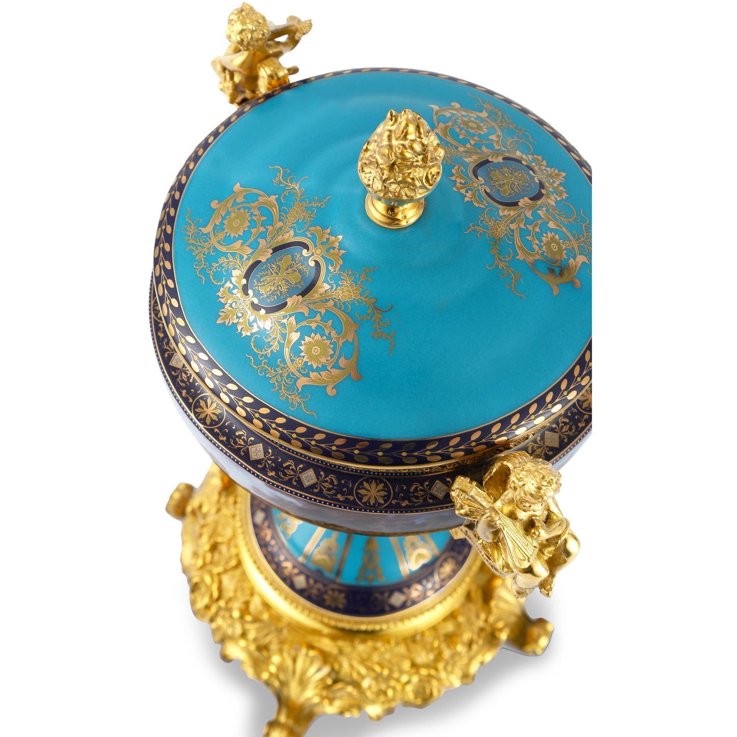 DECOELEVEN ™ Cherub Porcelain and Bronze Jar