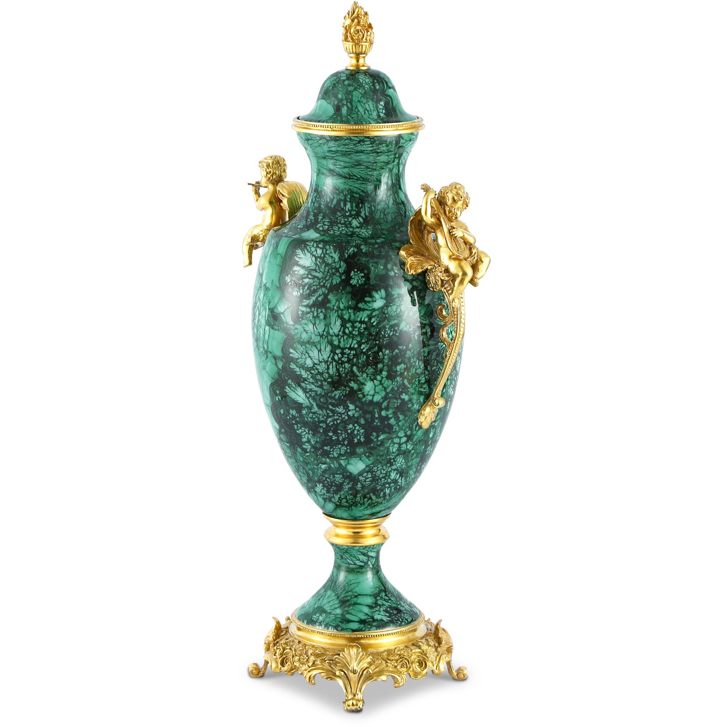 DECOELEVEN ™ Evergreen Louis XV Style Cherub Jar in Classic Green