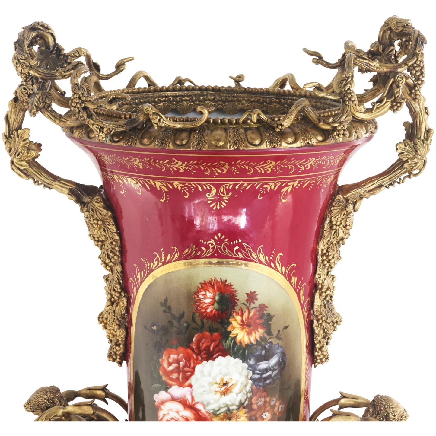 Tall Hand-painted Vase With Bronze Vines