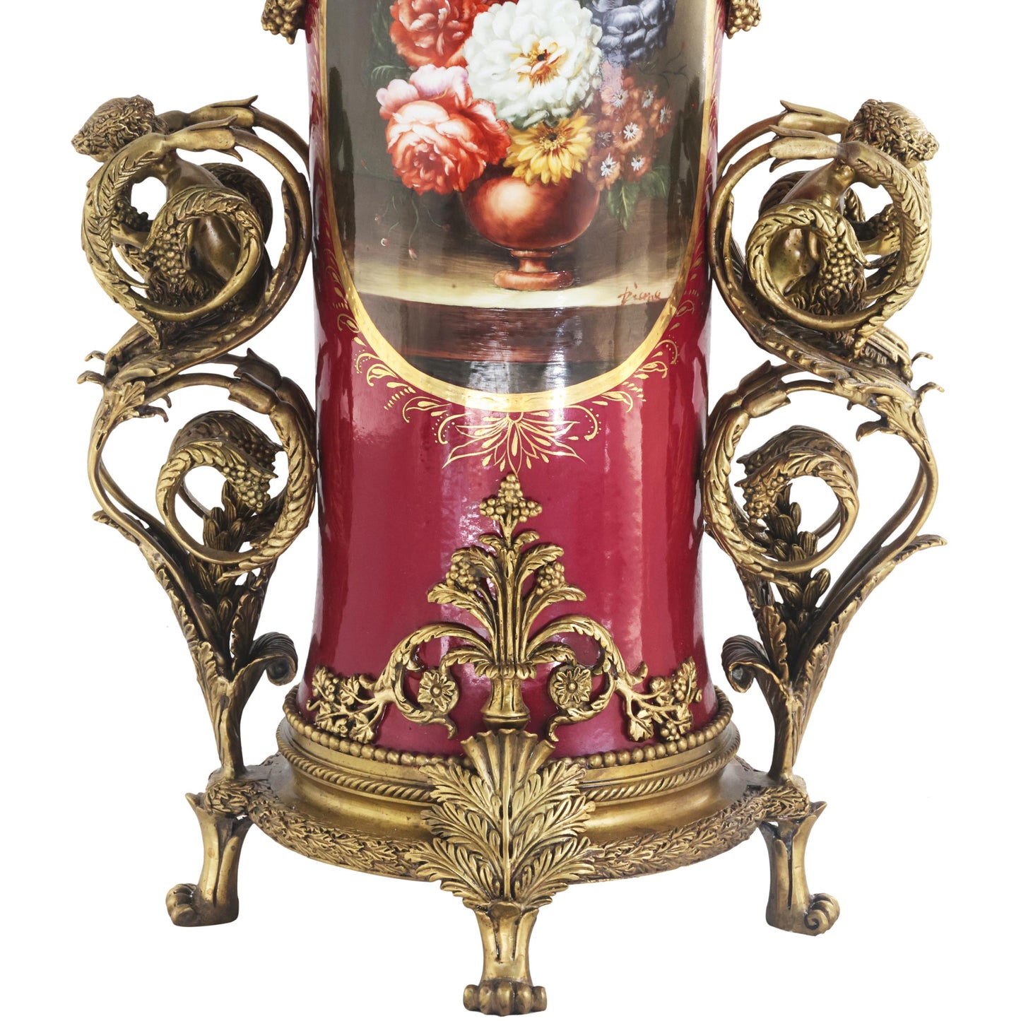 Tall Hand-painted Vase With Bronze Vines