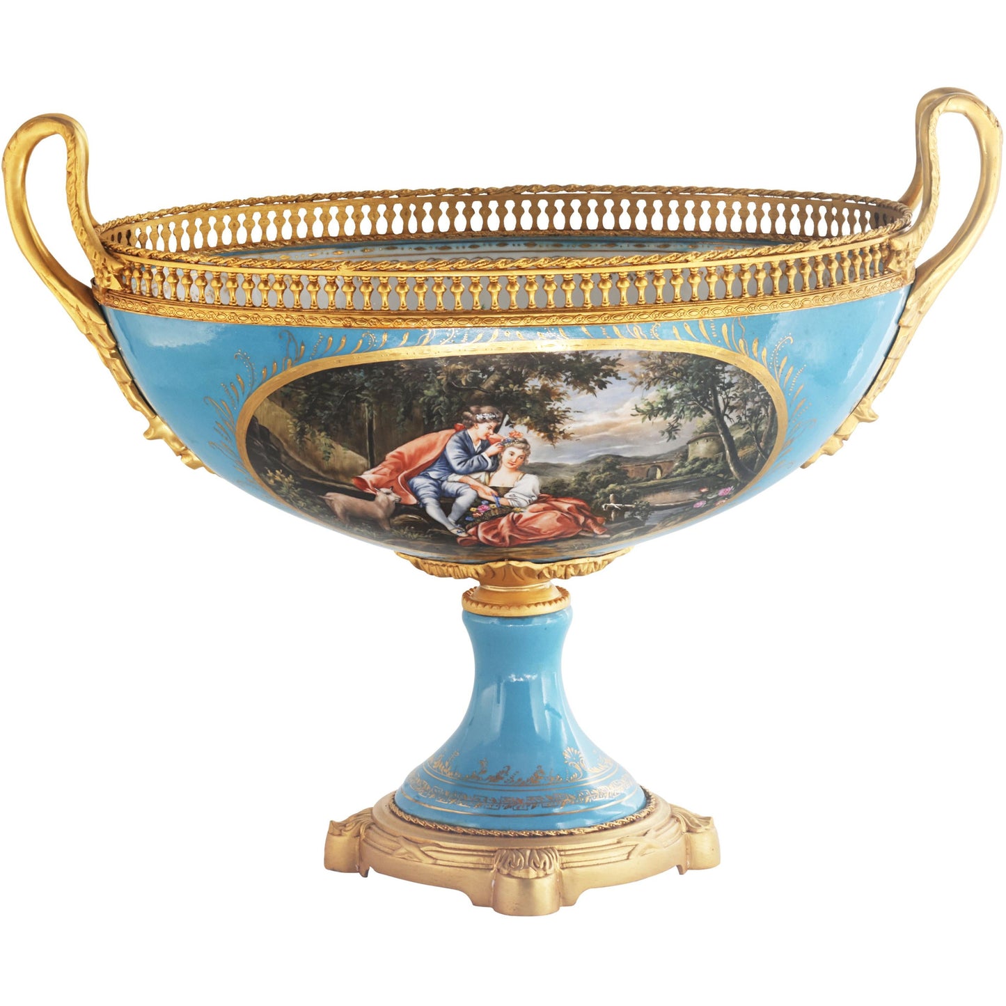 Romantic Porcelain and Bronze Serving Bowl
