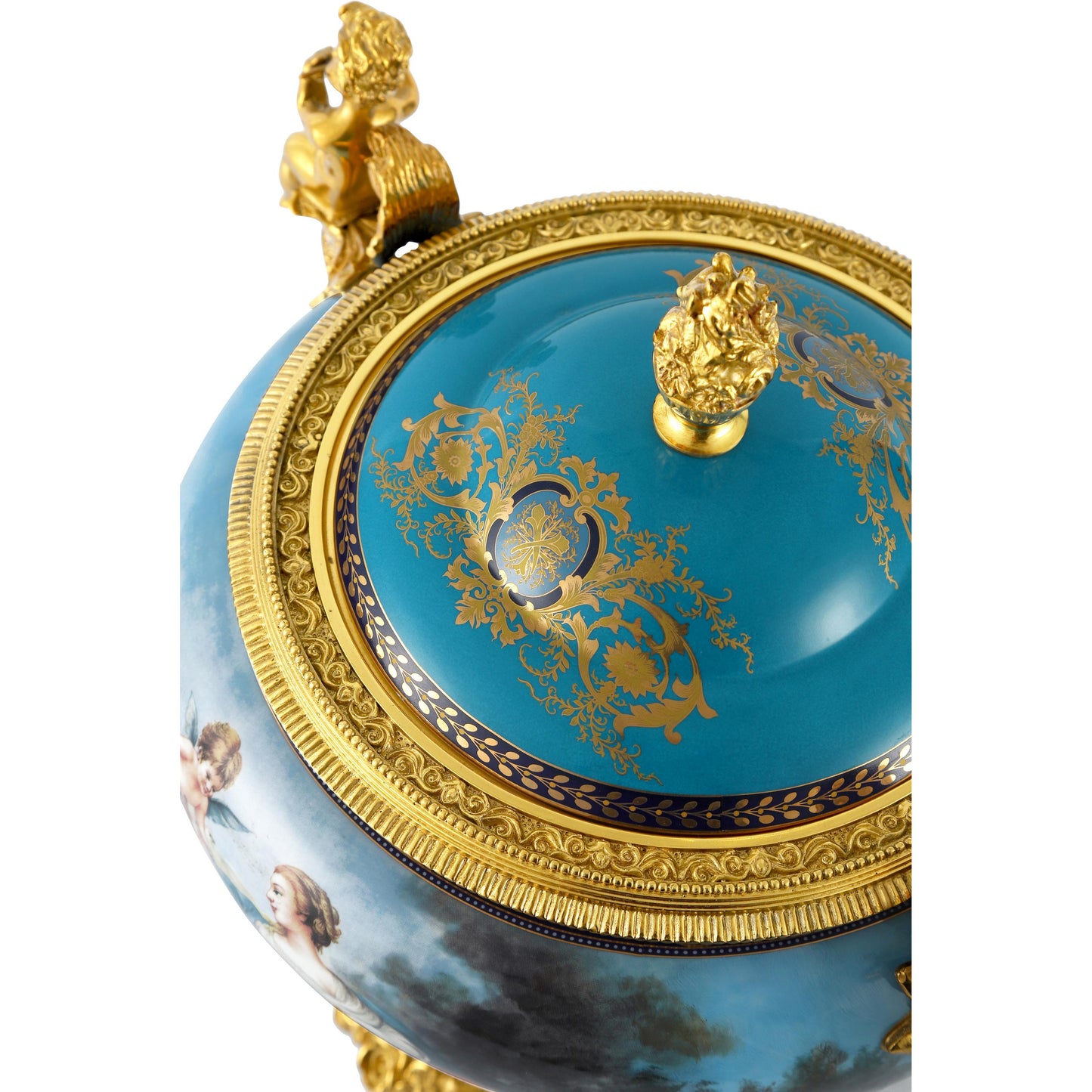 DECOELEVEN ™ Cherub Porcelain and Bronze Jar