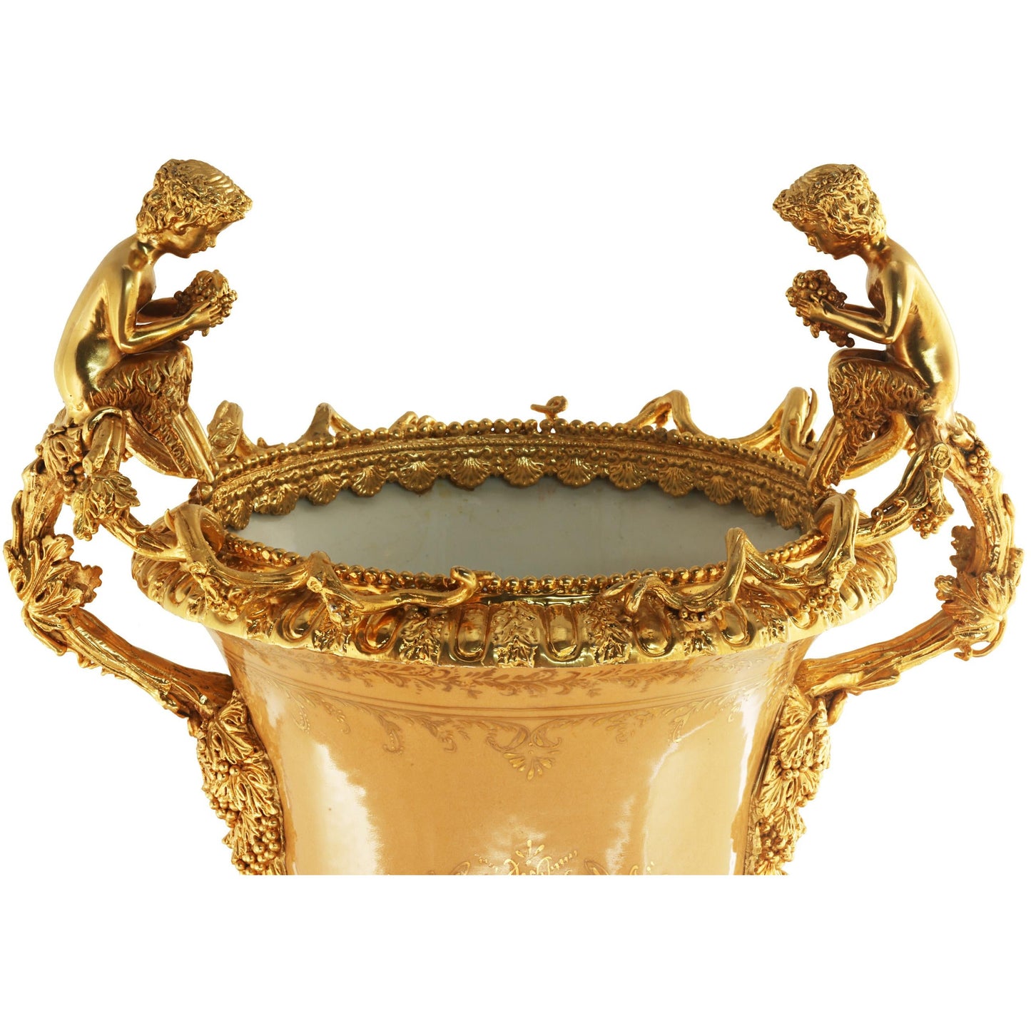 Tall Hand-painted Vase With Bronze Cherubs