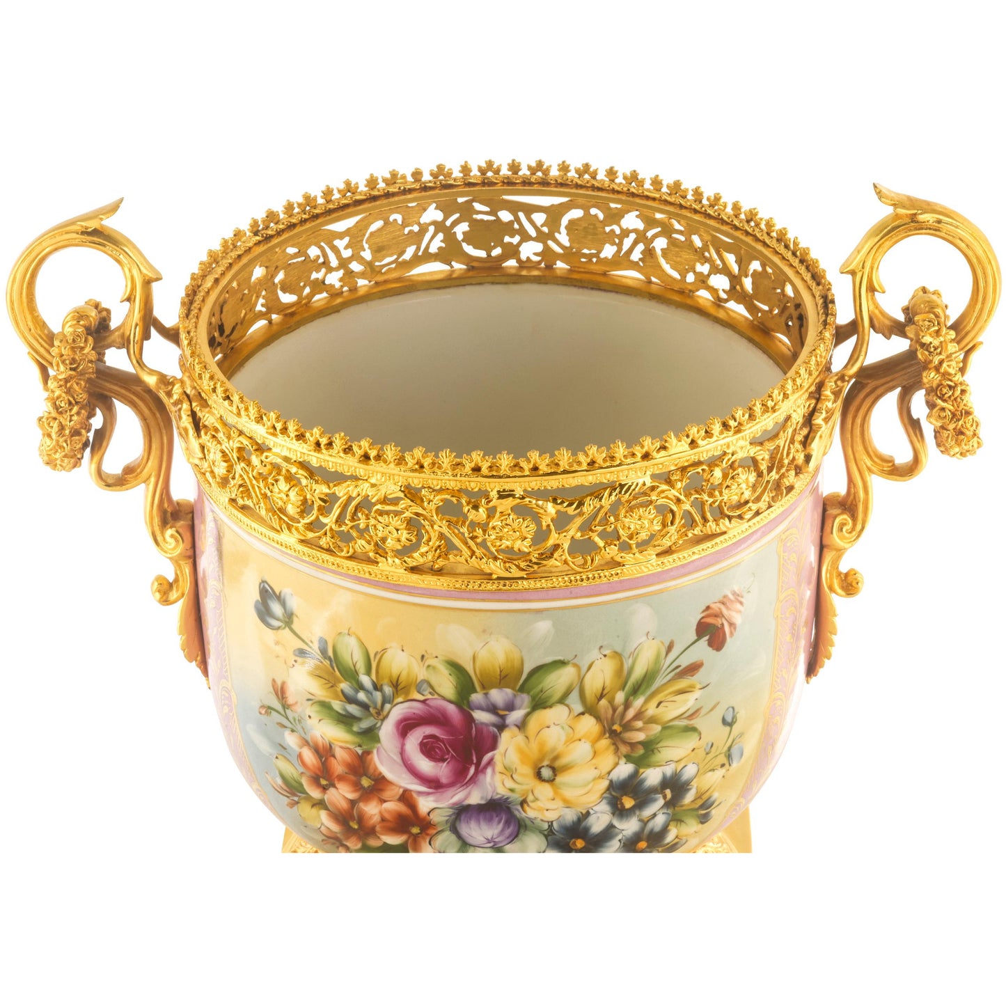 Tarro De Porcelana Y Bronce Asa Anilla