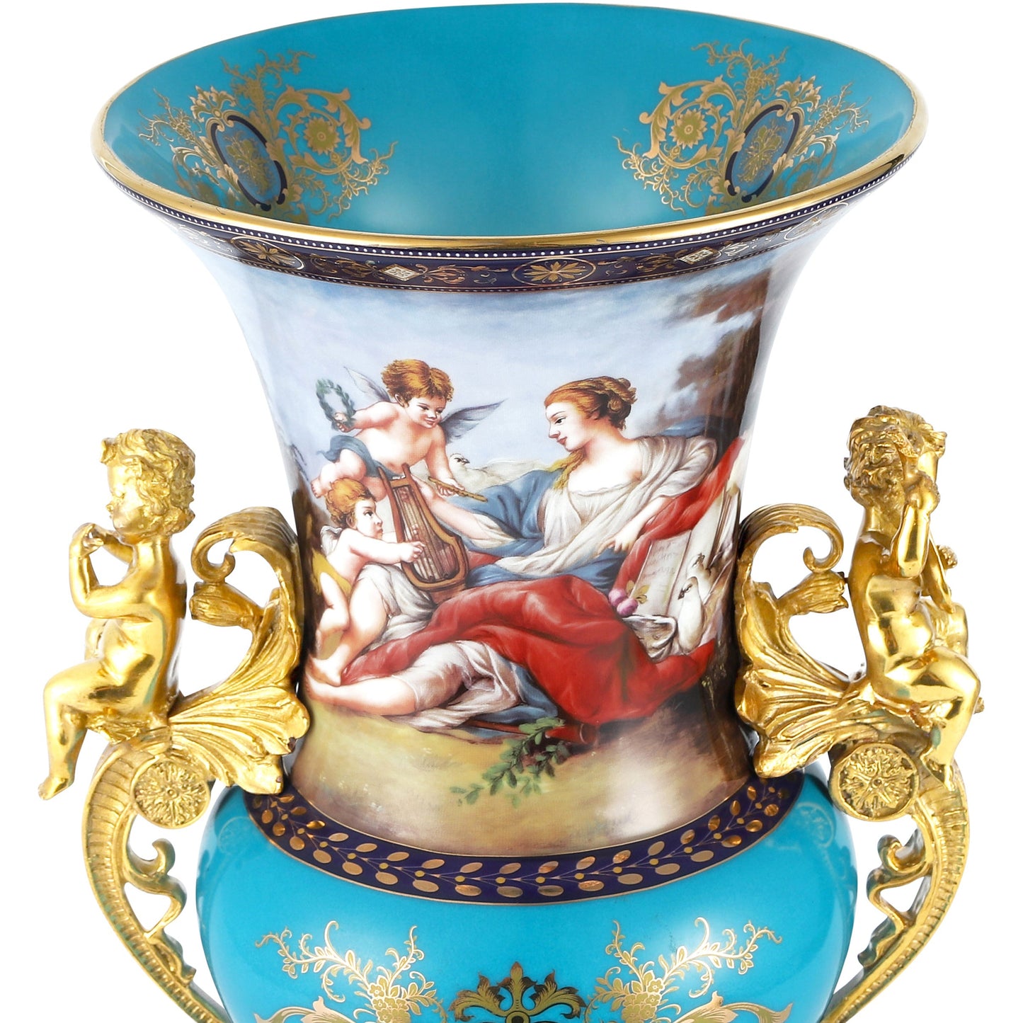 DECOELEVEN ™ Bronze and Porcelain Vase with Cherub Handles