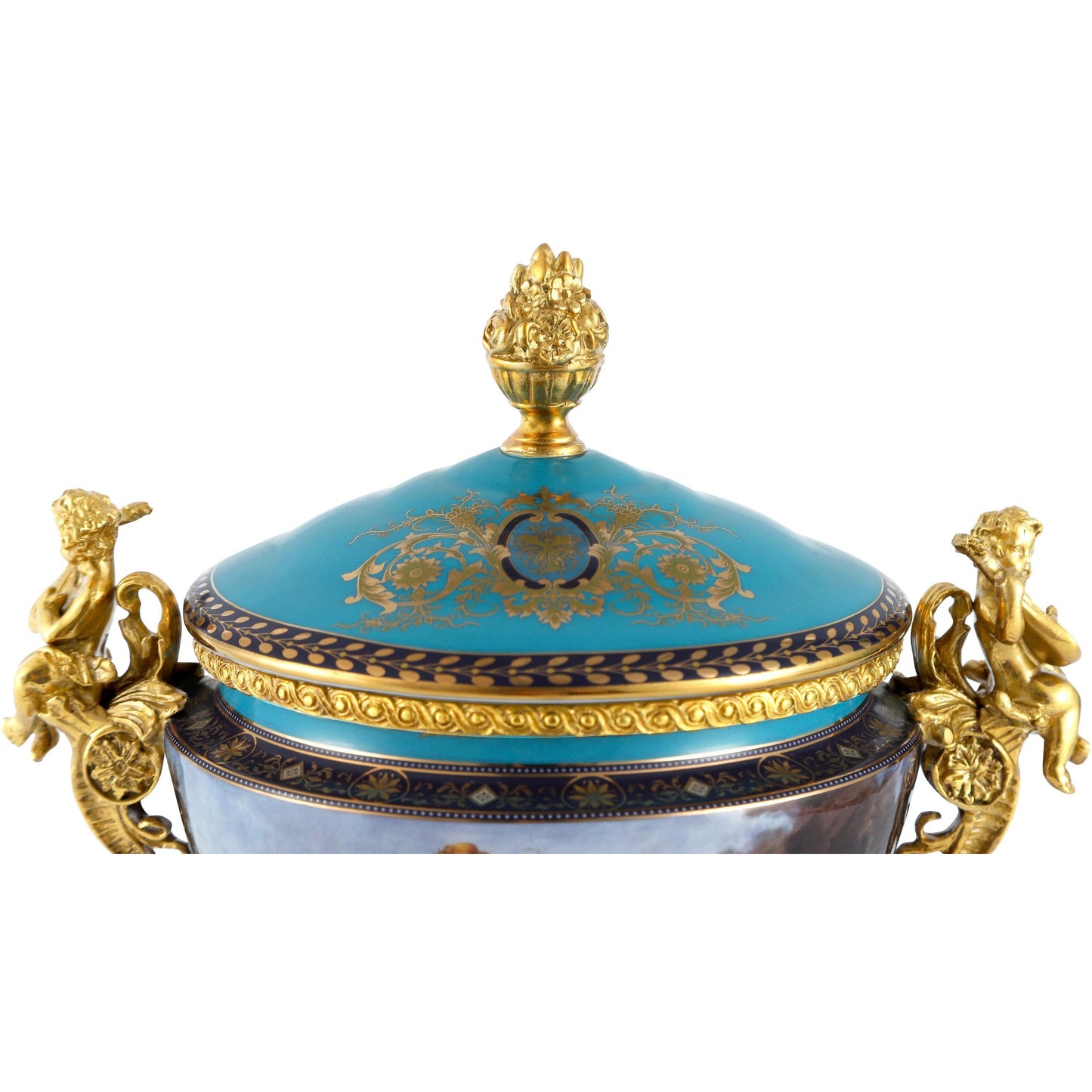 DECOELEVEN ™ Cherub Porcelain and Bronze Jar