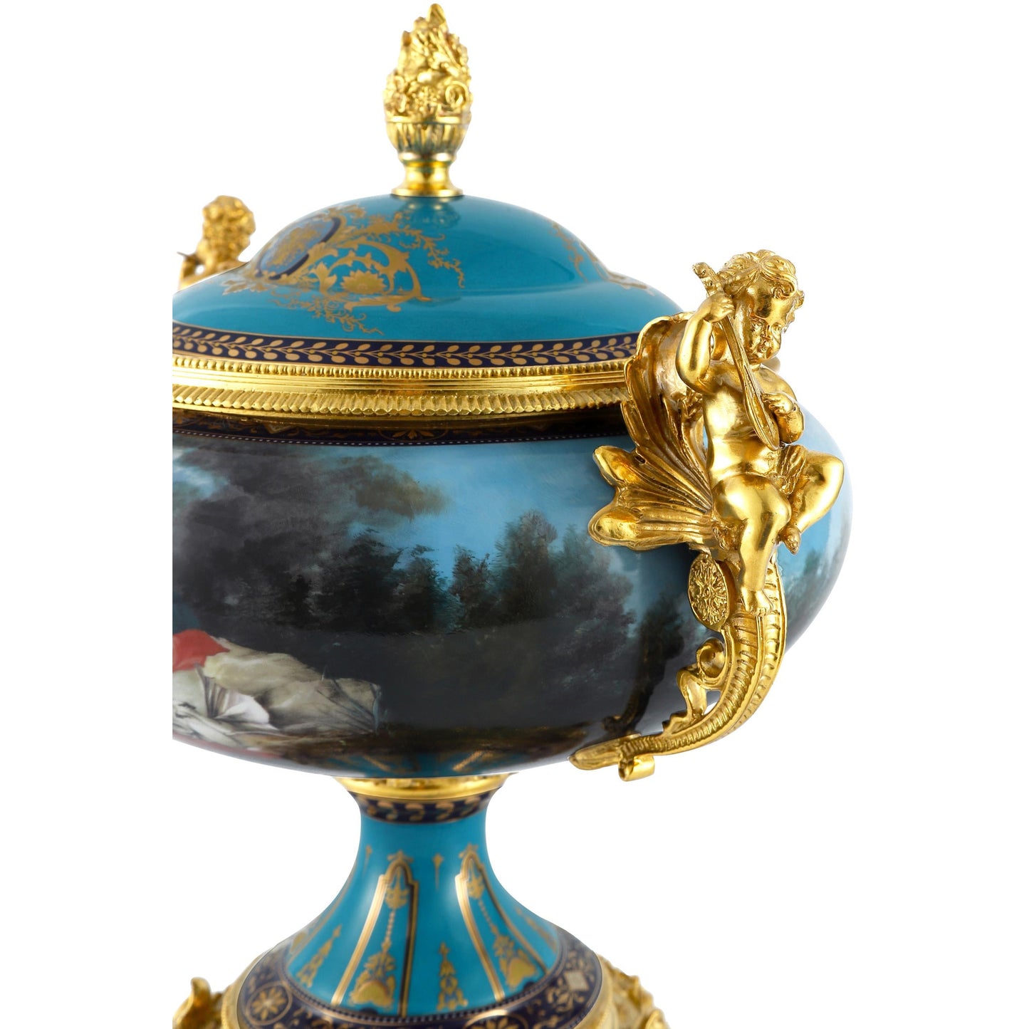DECOELEVEN ™ Cherub Porcelain and Bronze Jar